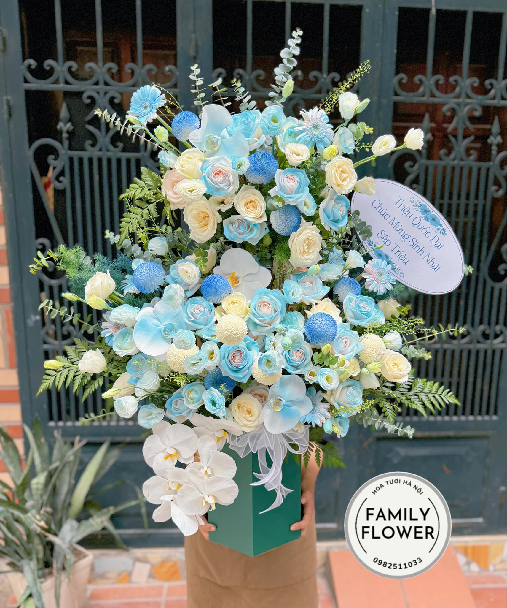 Lẵng hoa tone xanh tặng sinh nhật quận Ba Đình Hà Nội ! Mua hoa sinh nhật Ba Đình ! Hoa hà nội