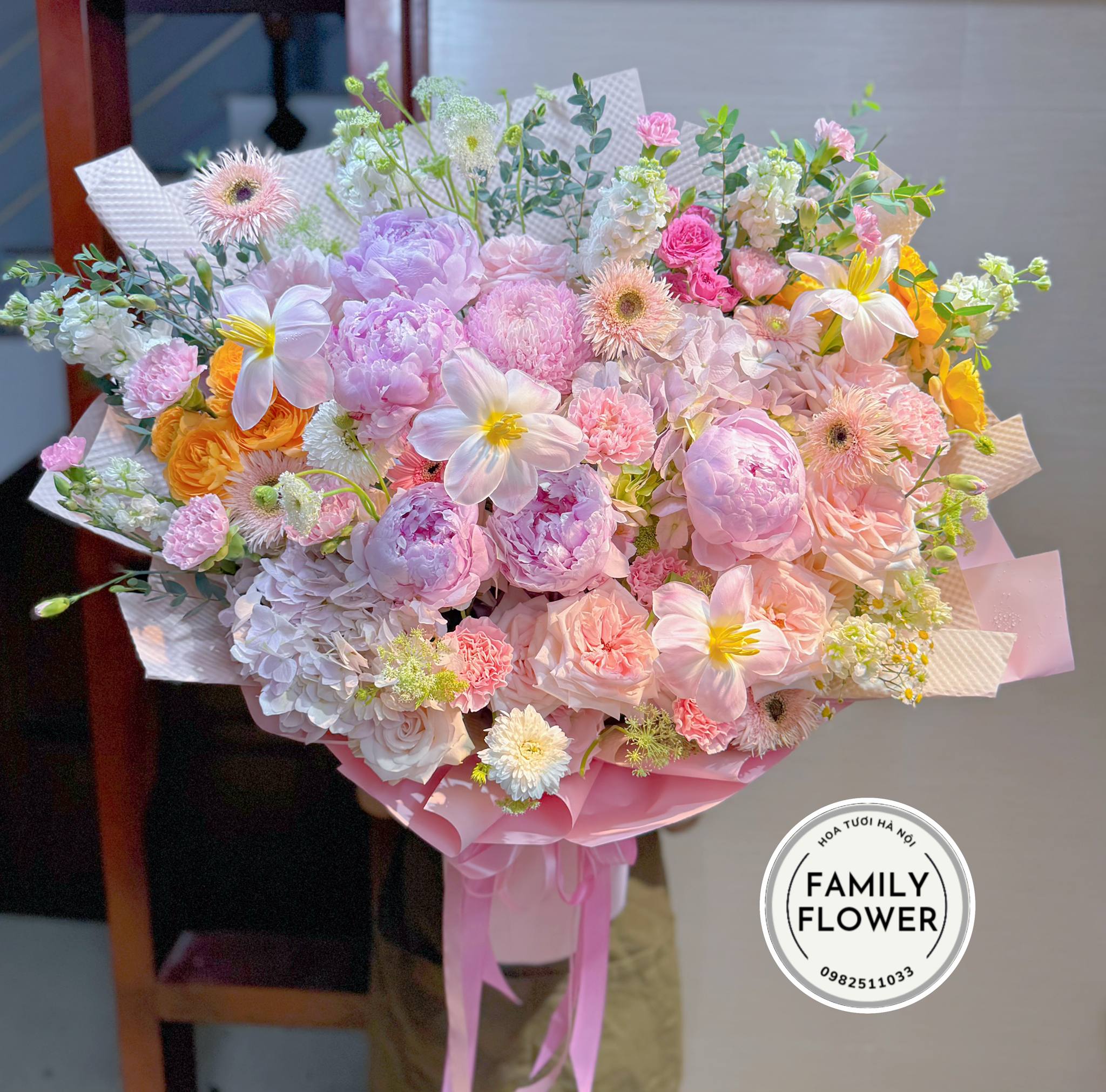 Bó hoa tone hồng tặng chúc mừng sinh nhật bạn gái tại quận Cầu giấy, Ba Đình Hà Nội ! Hoa tươi sinh nhật tại Hà Nội