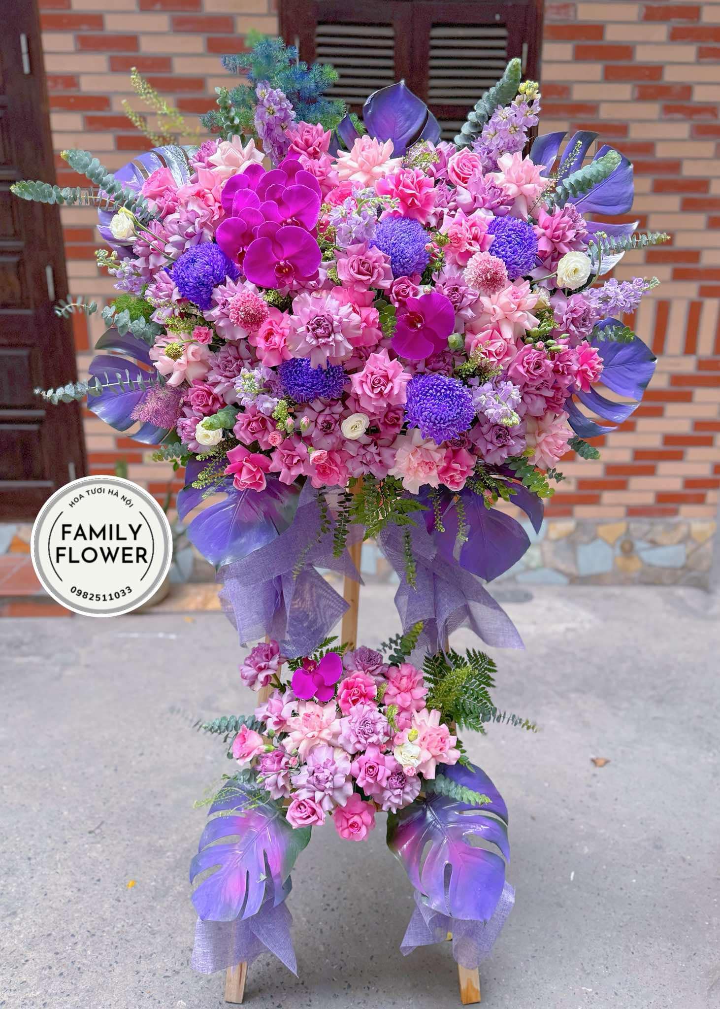 Kệ hoa tone tím  hồng chúc mừng quận Cầu Giấy , Nam Từ Liêm Hà Nội ! Hoa khai trương Hà Nội