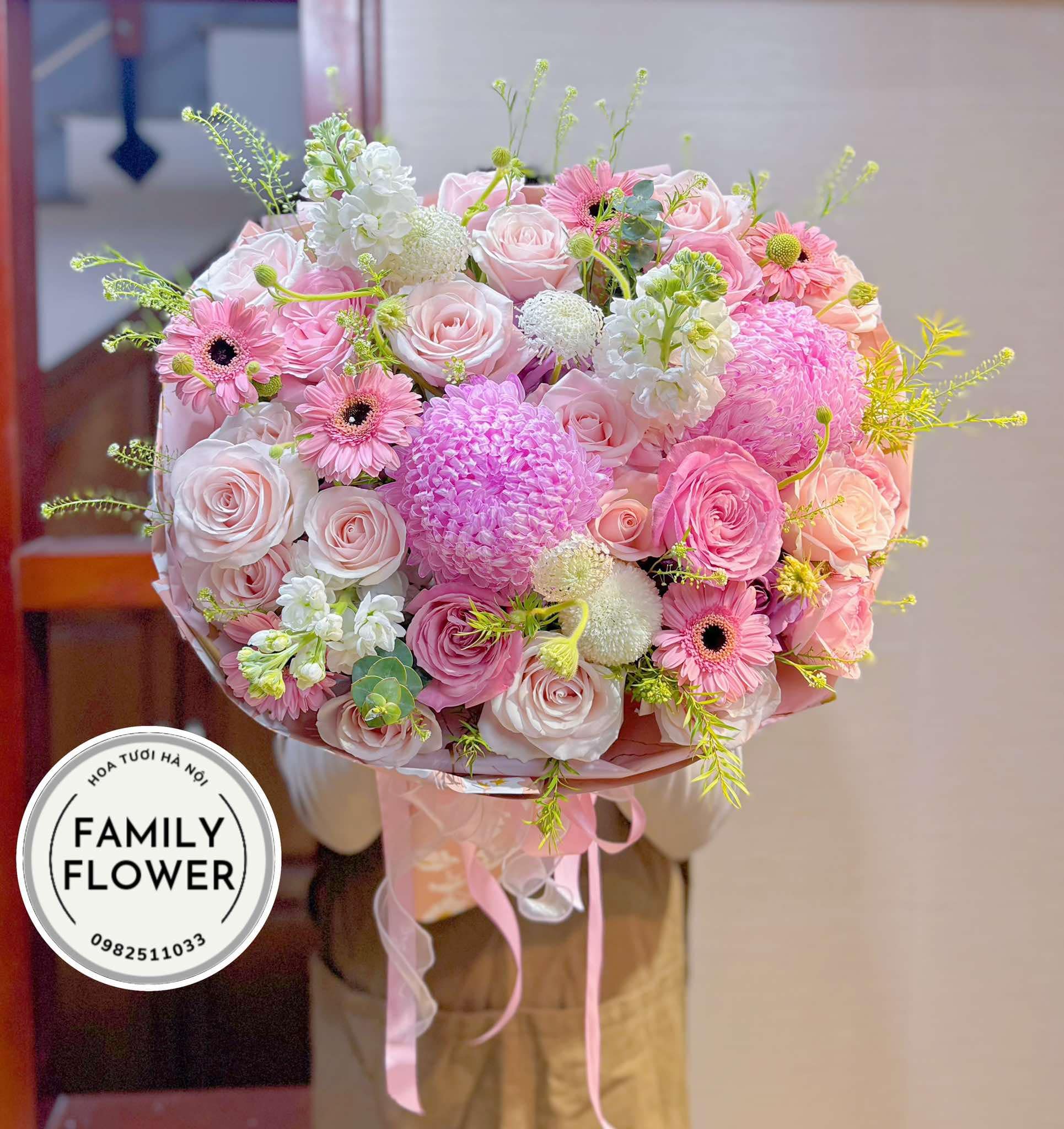 Bó hoa dáng tròn tặng sinh nhật , hoa 8 tháng 3 tại Hà Nội ! Hoa tươi Hà Nội ! Hoa Hà Nội