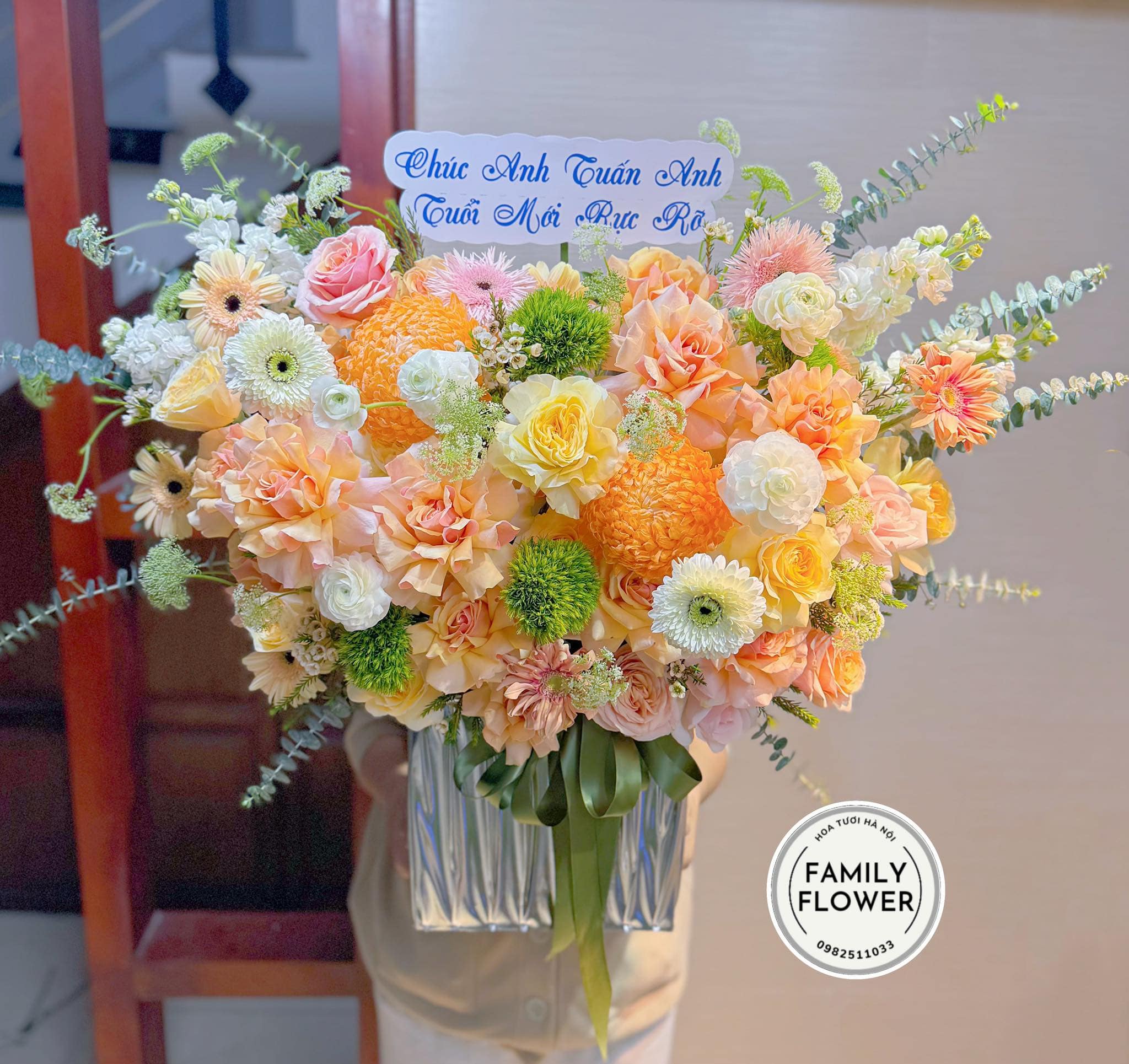 Lẵng hoa tone vàng cam tặng con trai quận Đống Đa , Quận Ba Đình Hà Nội ! Điện hoa Hà Nội