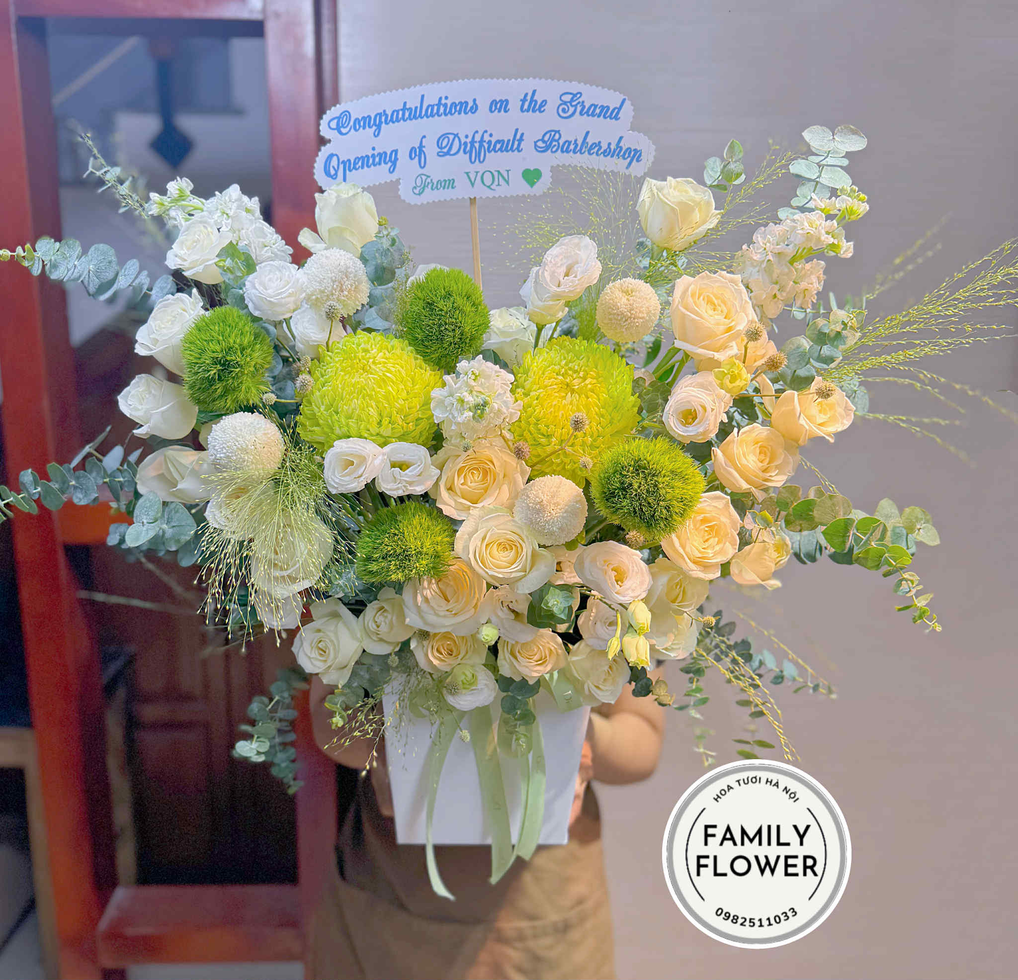 Lẵng hoa xanh lá tặng khai trương ở Hà Nội ! Hoa khai trương Hà Nội