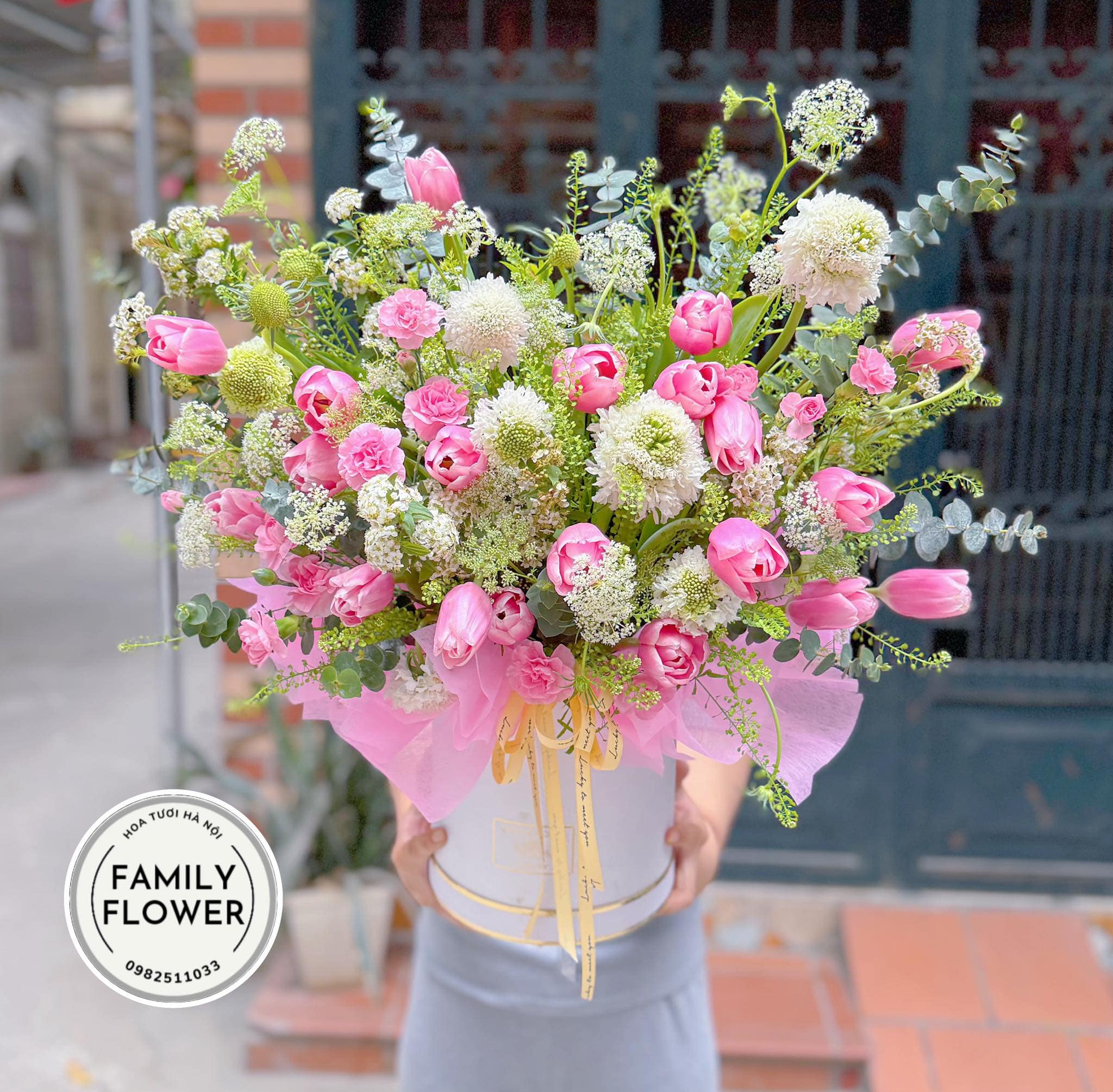 Hoa tulip Hà Nội ! Lẵng hoa tulip hồng tặng sinh nhật mẹ , chị gái ở quận Ba Đình ! Hoa tươi Ba Đình