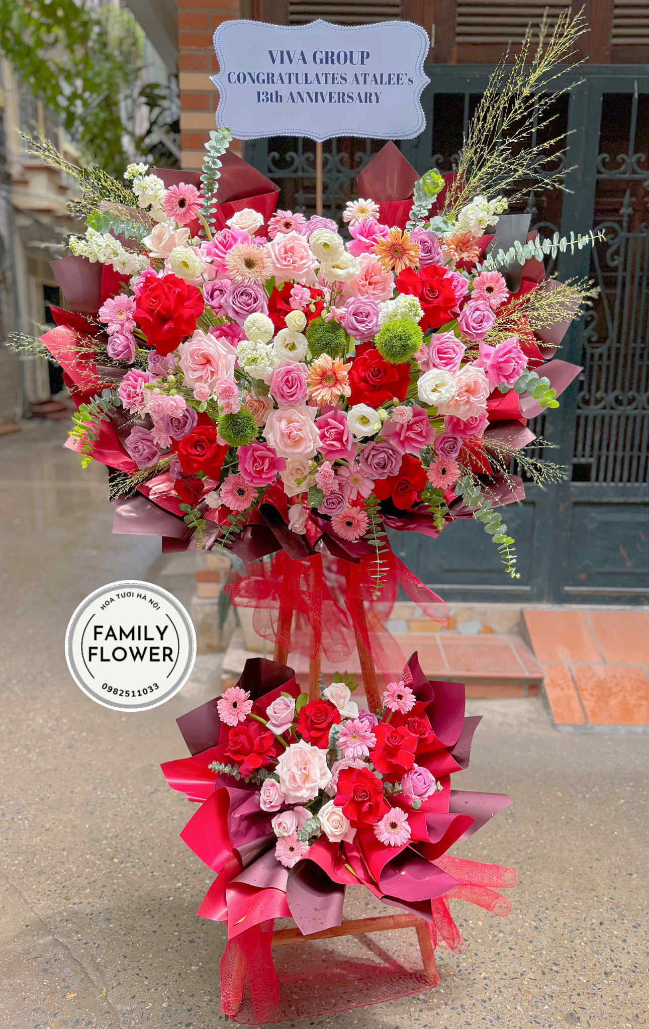 Kệ hoa 2 tầng chúc mừng khai trương ở Hà Nội ! Hoa khai trương Hà Nội ! Hoa tươi Hà Nội