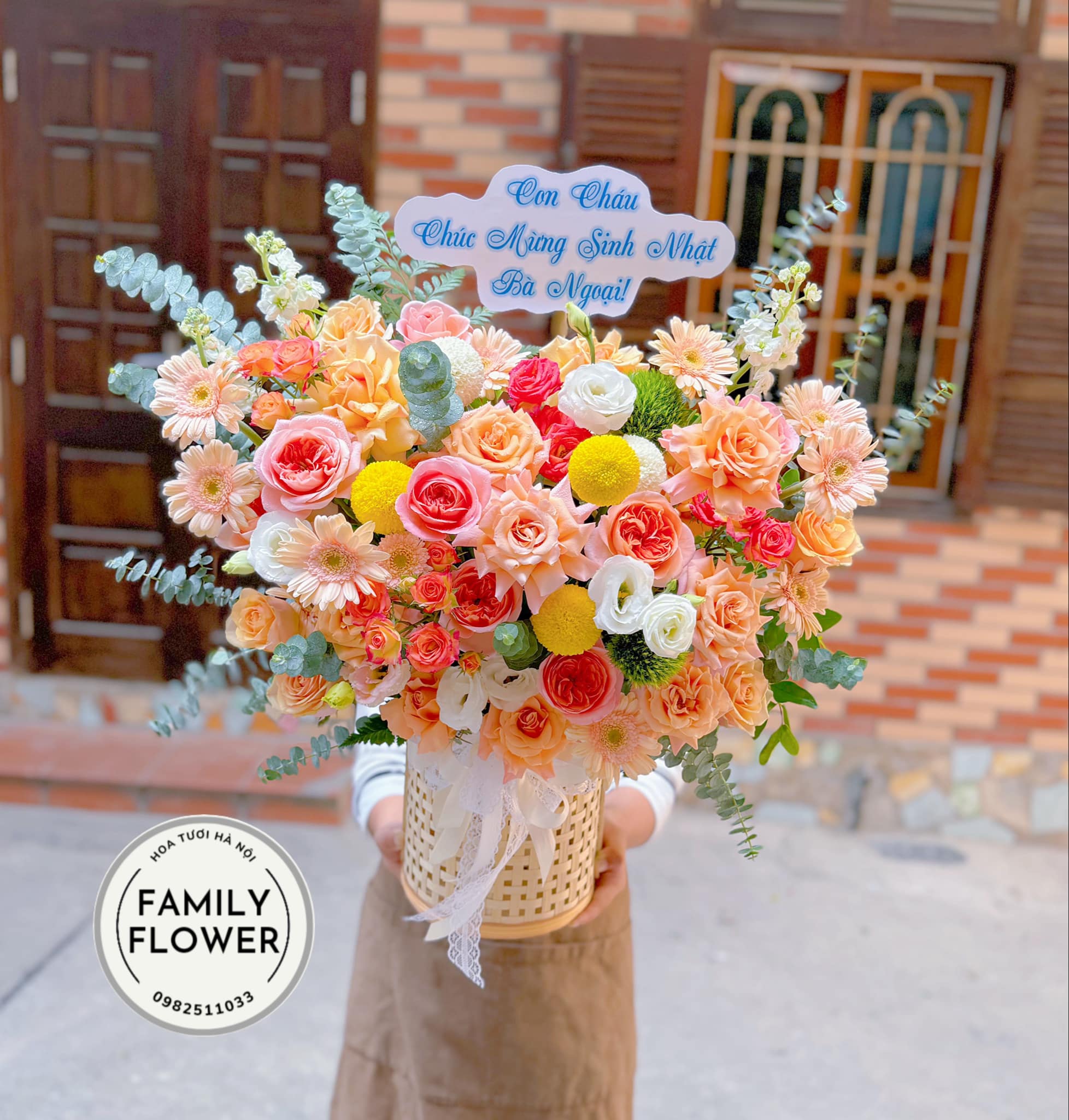 Lẵng hoa tặng sinh nhật bà ngoại ở Hà Nội! Hoa sinh nhật Hà Nội ! Điện hoa Hà Nội