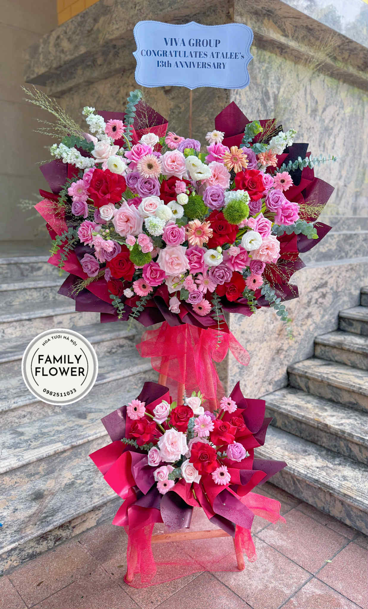 Kệ hoa 2 tầng chúc mừng khai trương ở Hà Nội ! Hoa khai trương Hà Nội ! Hoa tươi Hà Nội