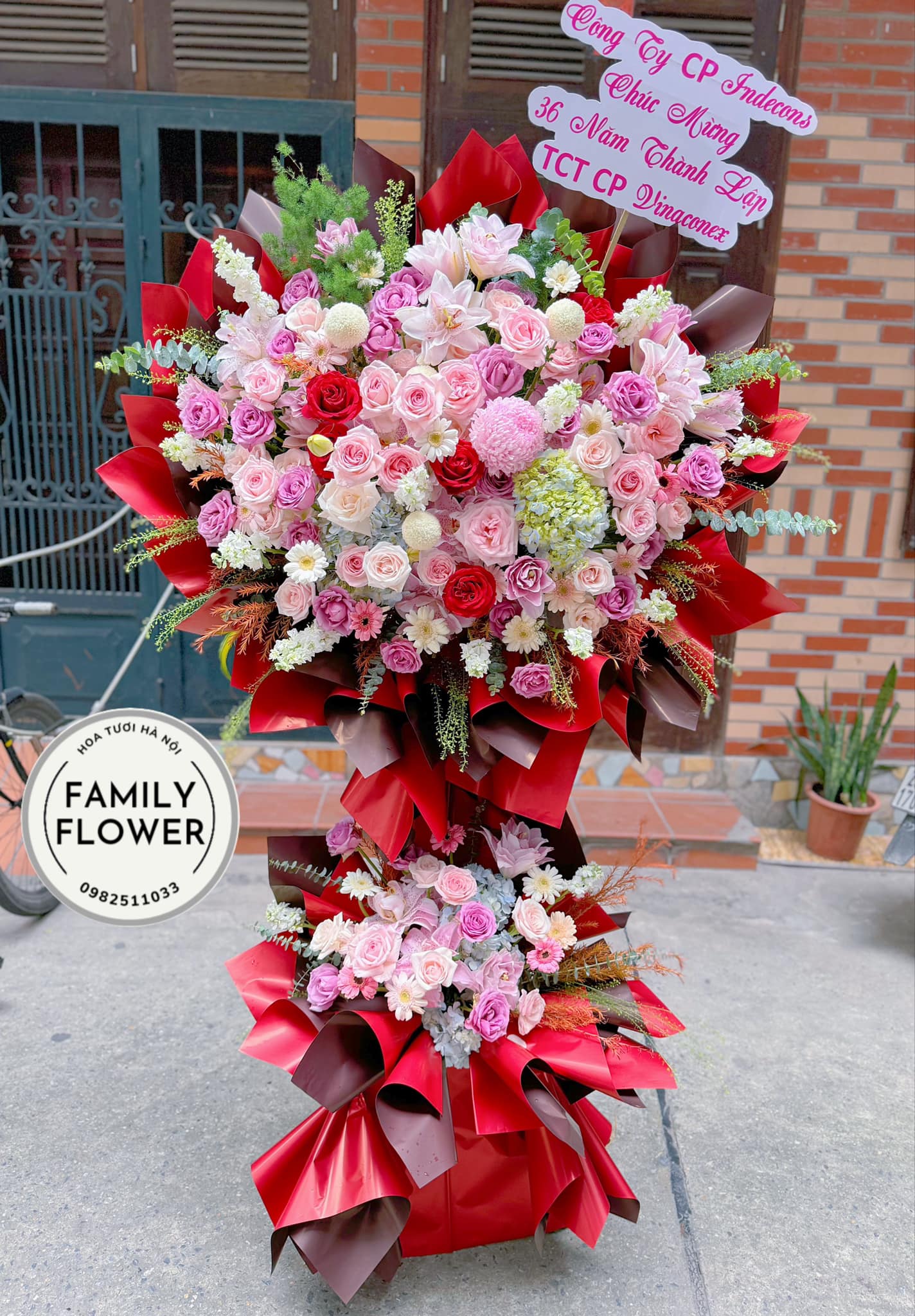 Điện hoa Hà Nội ! Hoa 2 tầng chúc mừng kỷ niệm thành lập công ty ! Hoa tươi Hà Nội