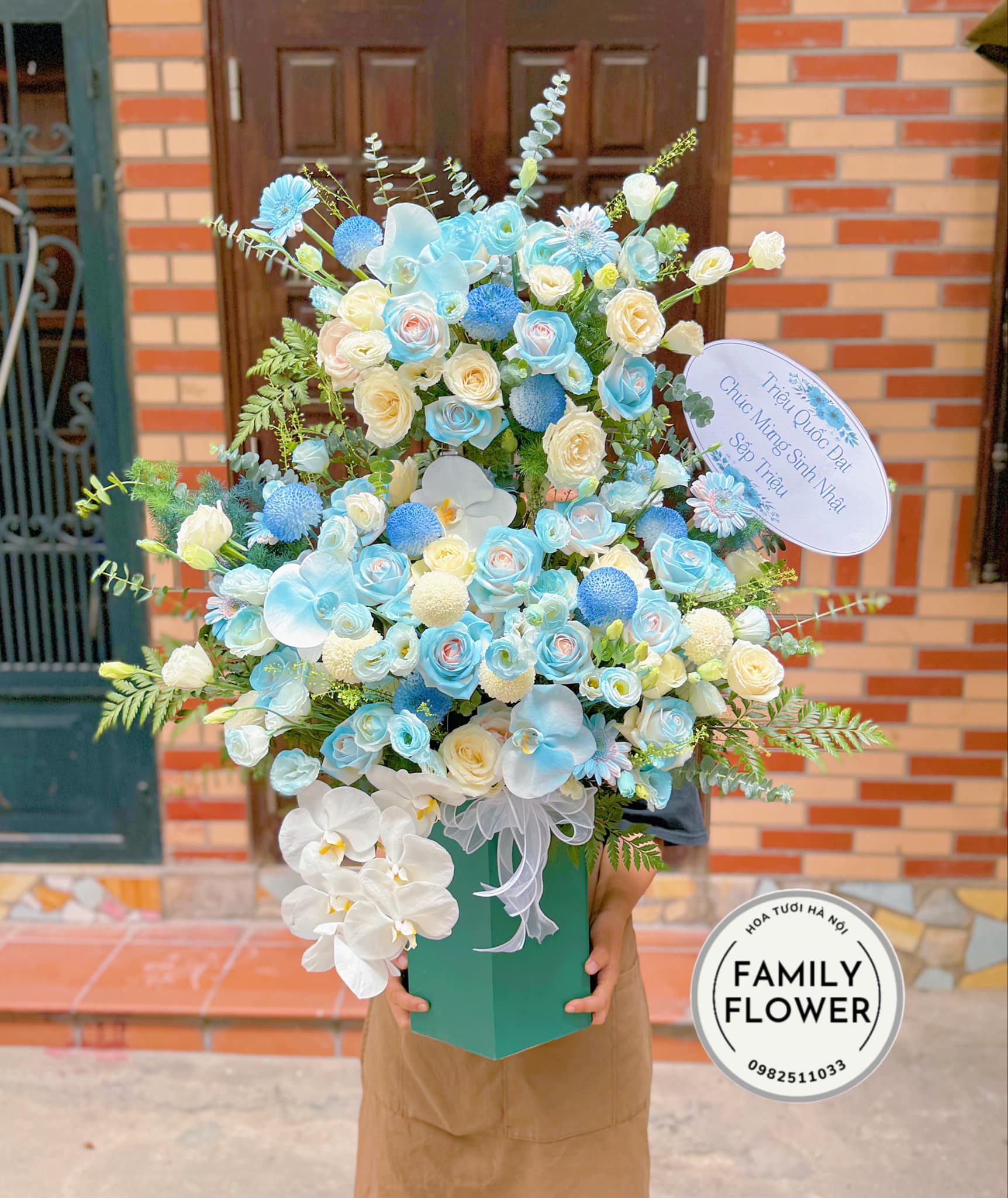 Lẵng hoa tone xanh tặng sinh nhật quận Ba Đình Hà Nội ! Mua hoa sinh nhật Ba Đình ! Hoa hà nội