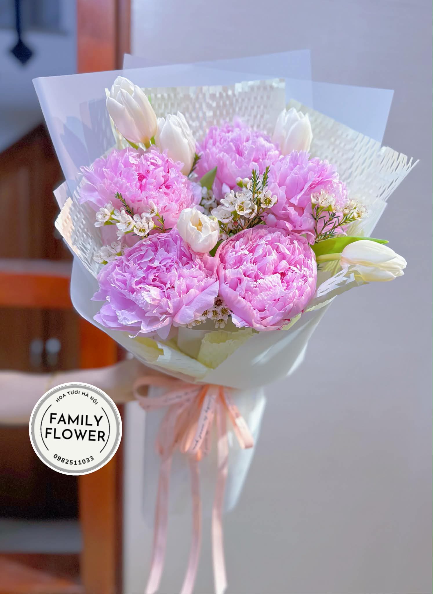 Bó hoa mẫu đơn tặng mẹ nhân dịp sinh nhật! Hoa mẫu đơn Hà Nội ! Mua hoa tươi Hà Nội family flower