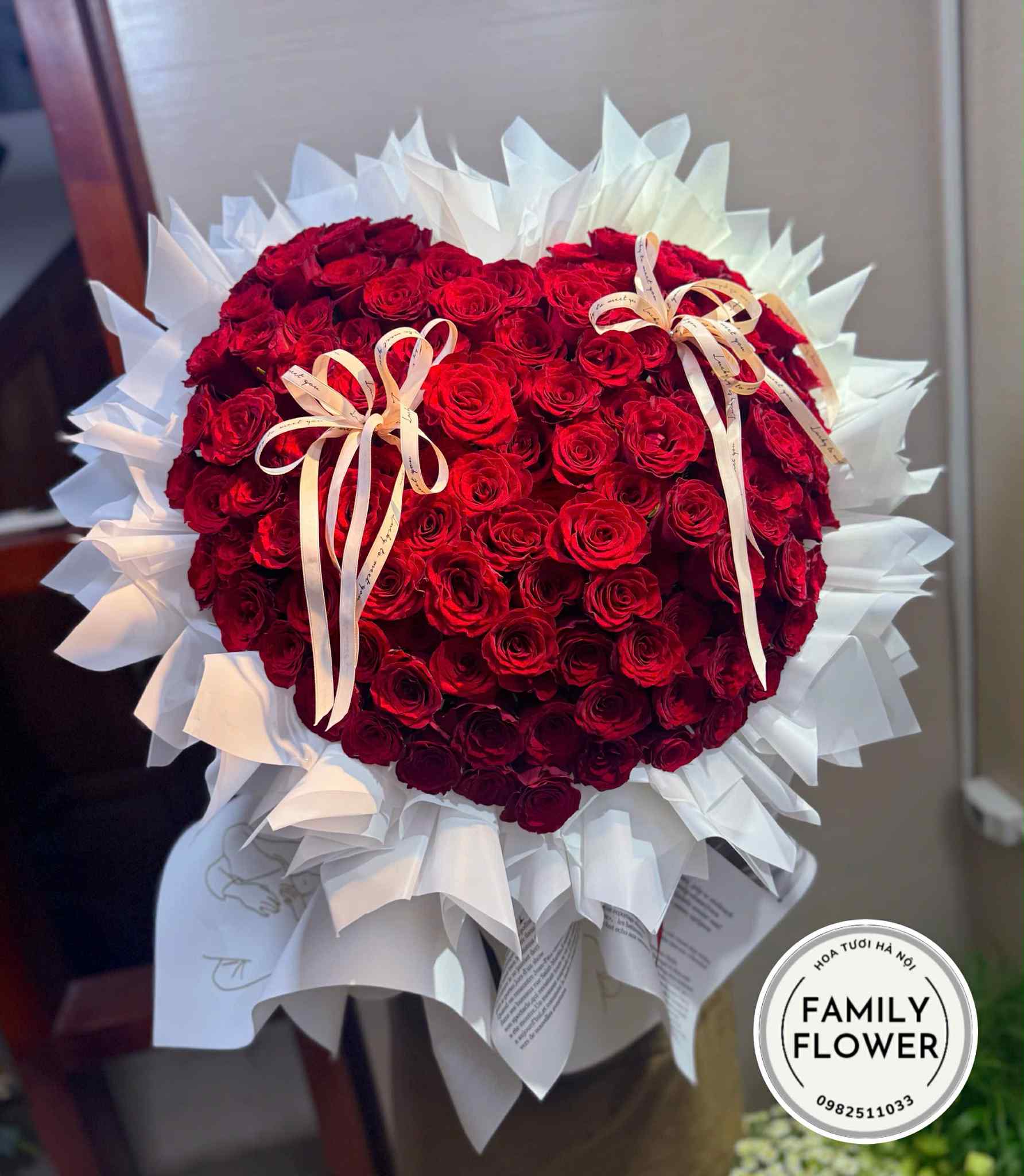 Bó hoa hồng đỏ trái tim tặng vợ người yêu nhân dịp valentine ! Hoa valentine Hà Nội