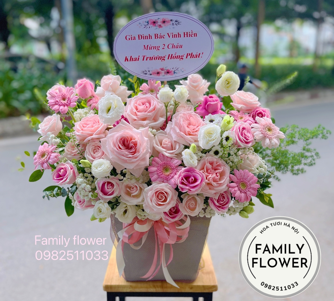 Lẵng hoa hồng chúc mừng khai trương , sinh nhật quận Cầu Giấy , Ba Đình , Hoàn Kiếm ,HÀ Nội , hoa Hà Nội