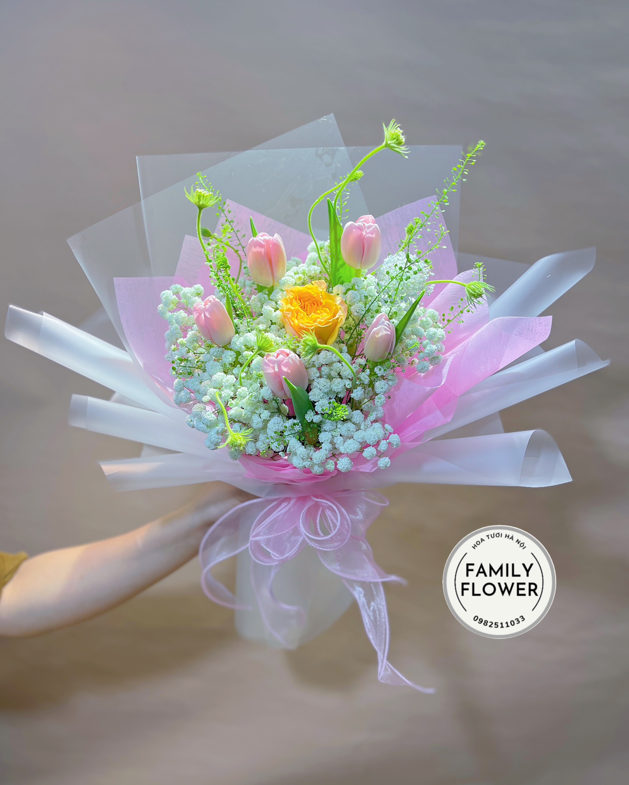 Bó hoa tulip mix baby tặng người yêu ở quận Ba Đình - Cầu Giấy Hà Nội ! Hoa tulip Hà Nội