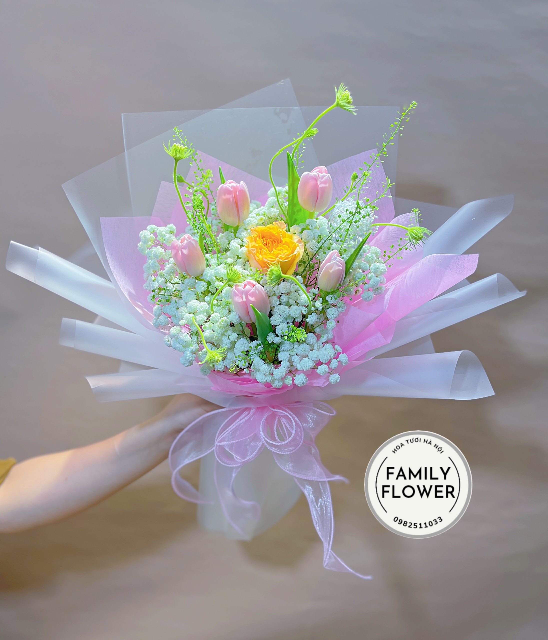 Bó hoa tulip mix baby tặng người yêu ở quận Ba Đình - Cầu Giấy Hà Nội ! Hoa tulip Hà Nội