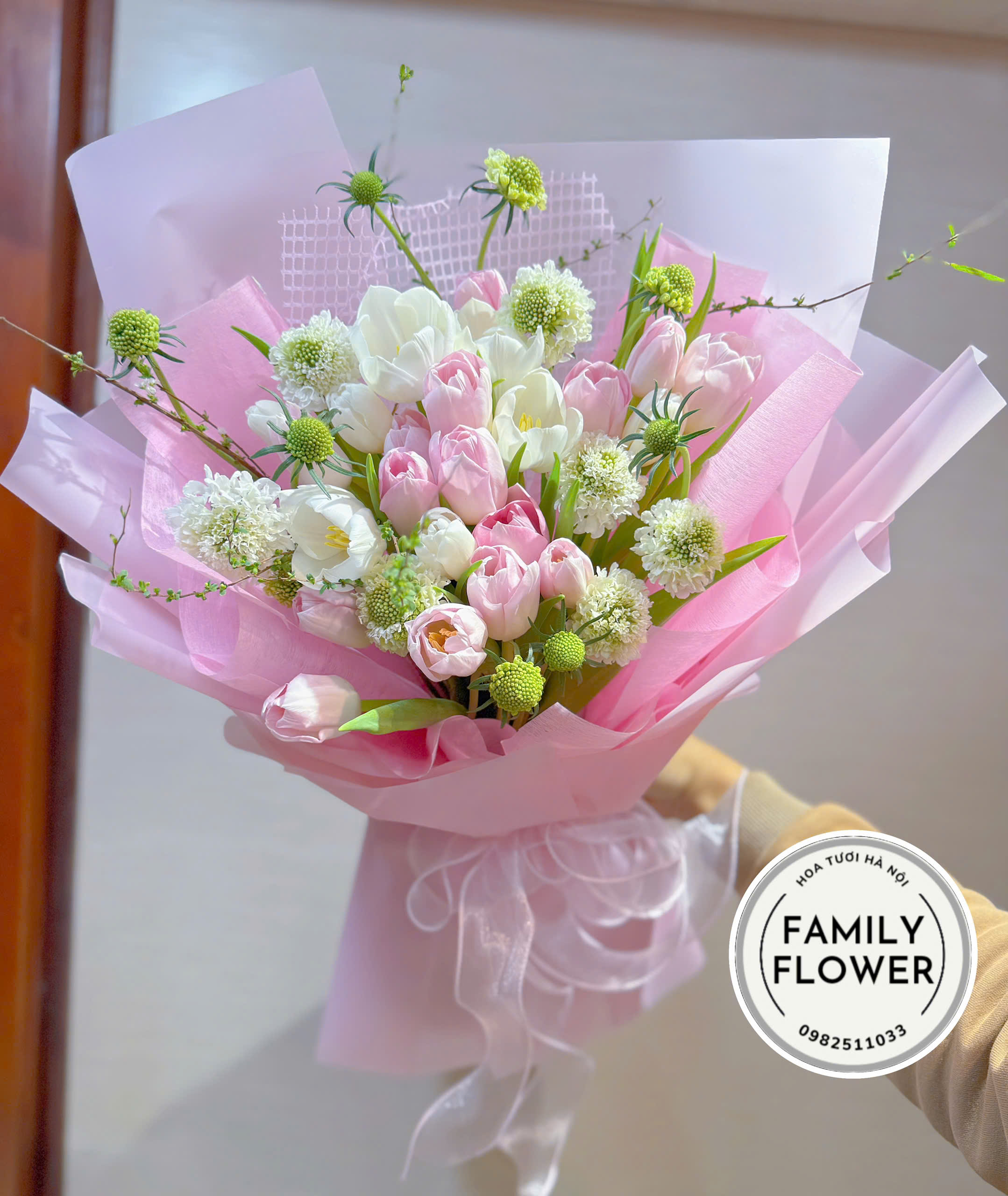 Bó hoa tulip hồng mix trắng tặng sinh nhật bạn gái , người yêu quận Tây Hồ Hà Nội ! Hoa tulip Hà Nội