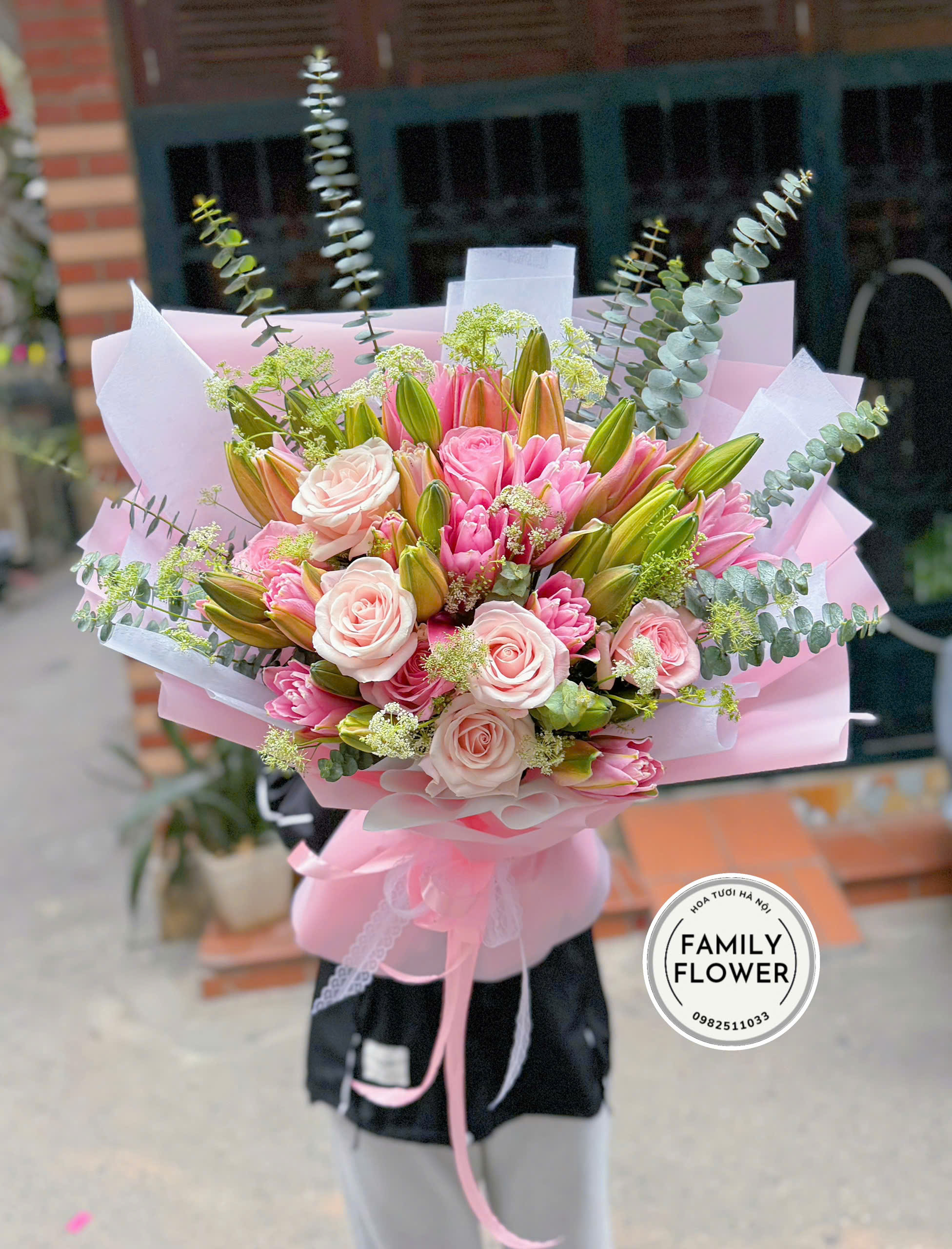 Bó hoa ly kép mix hồng Ohara tặng chúc mừng valentine tại Hà Nội ! Hoa valentine tặng chúc mừng người yêu Ba Đình