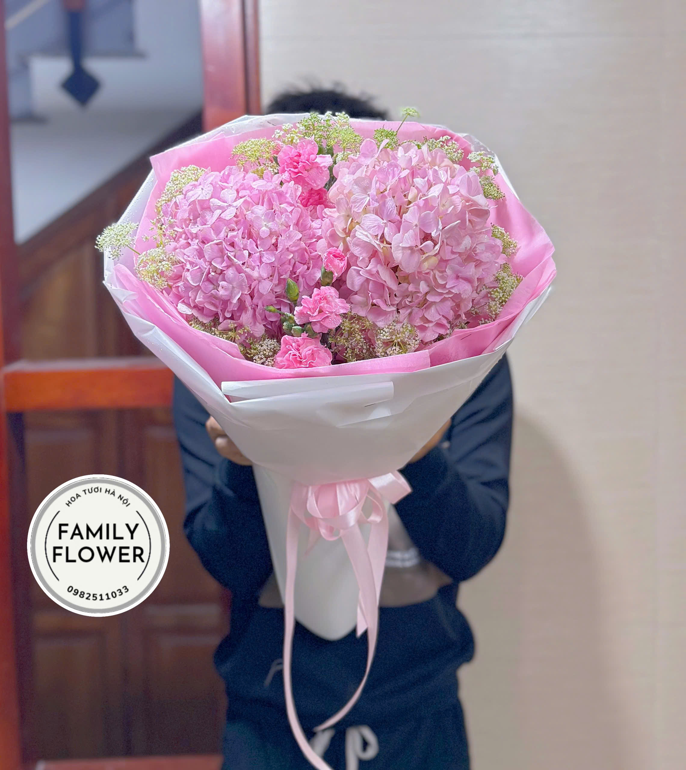 Bó hoa cẩm tú cầu hồng tặng chúc mừng valentine tại quận Ba Đình Hà Nội ! Mua hoa tươi online tại Hà Nội