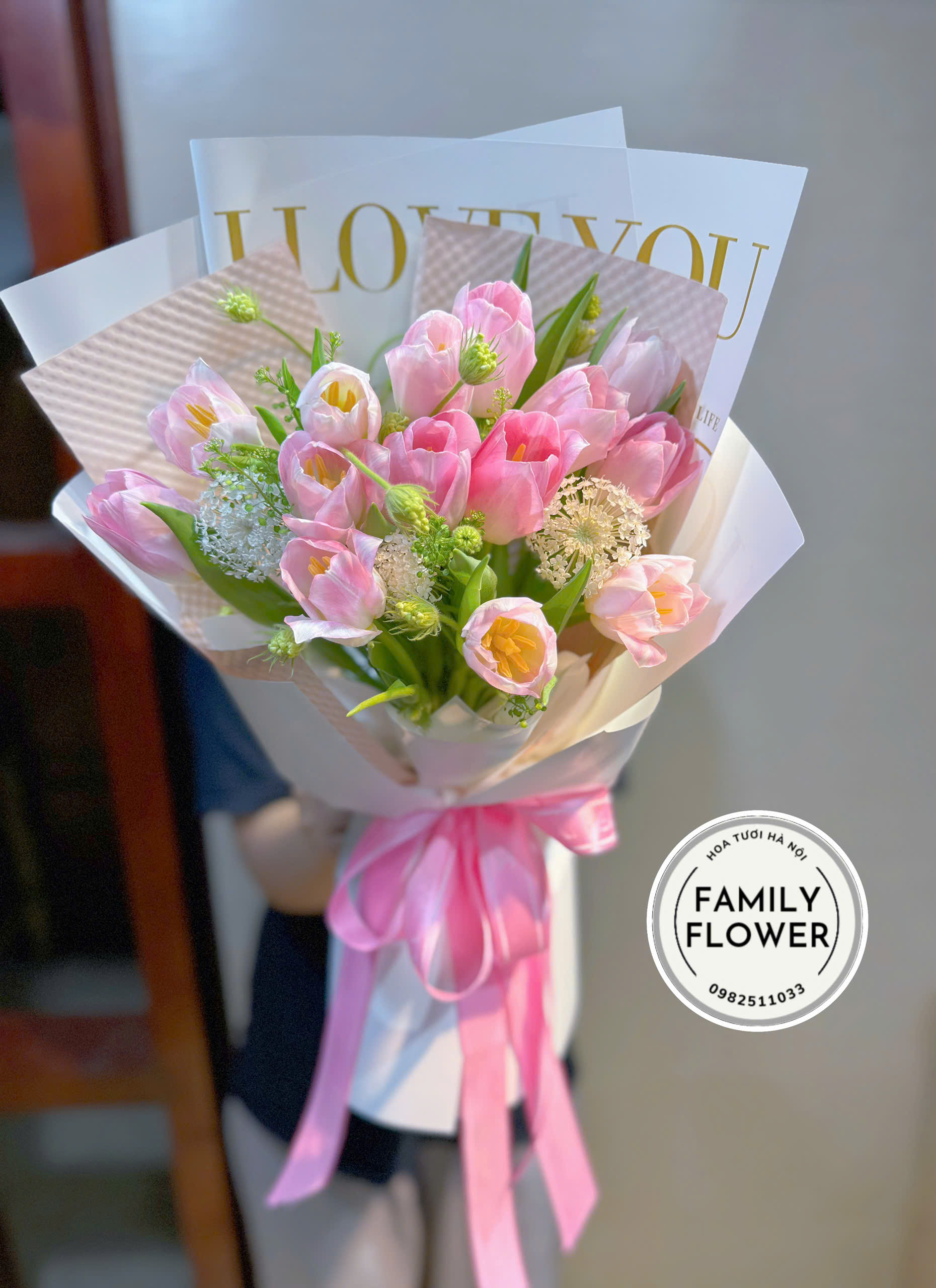 Bó hoa tulip hồng tặng mẹ ở quận Cầu Giấy Hà Nội ! Hoa tulip Hà Nội ! Hoa tươi Hà Nội