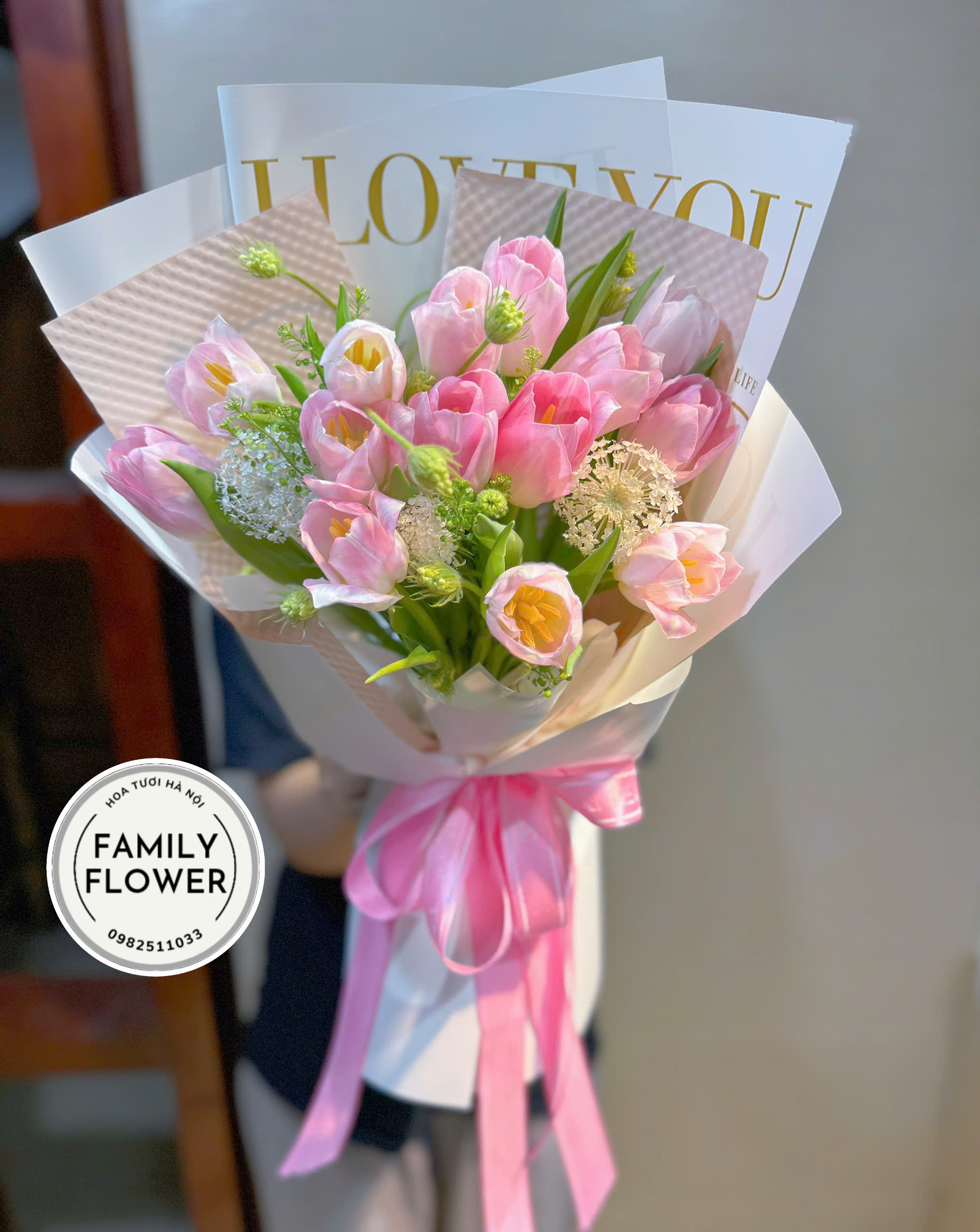 Bó hoa tulip hồng tặng mẹ ở quận Cầu Giấy Hà Nội ! Hoa tulip Hà Nội ! Hoa tươi Hà Nội