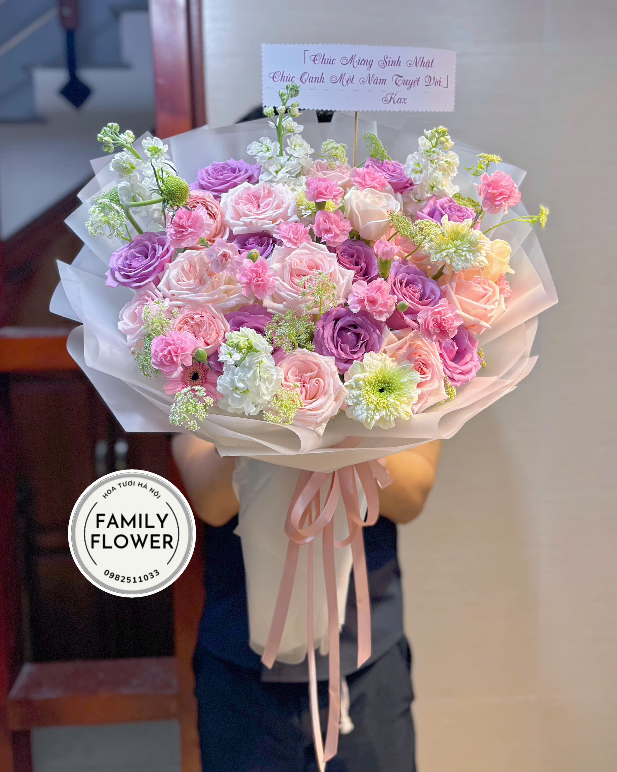 Bó hoa tone hồng tím tặng chúc mừng sinh nhật bạn bè , người yêu,... tại Hà Nội ! Mua hoa tươi Ba Đình Hà Nội