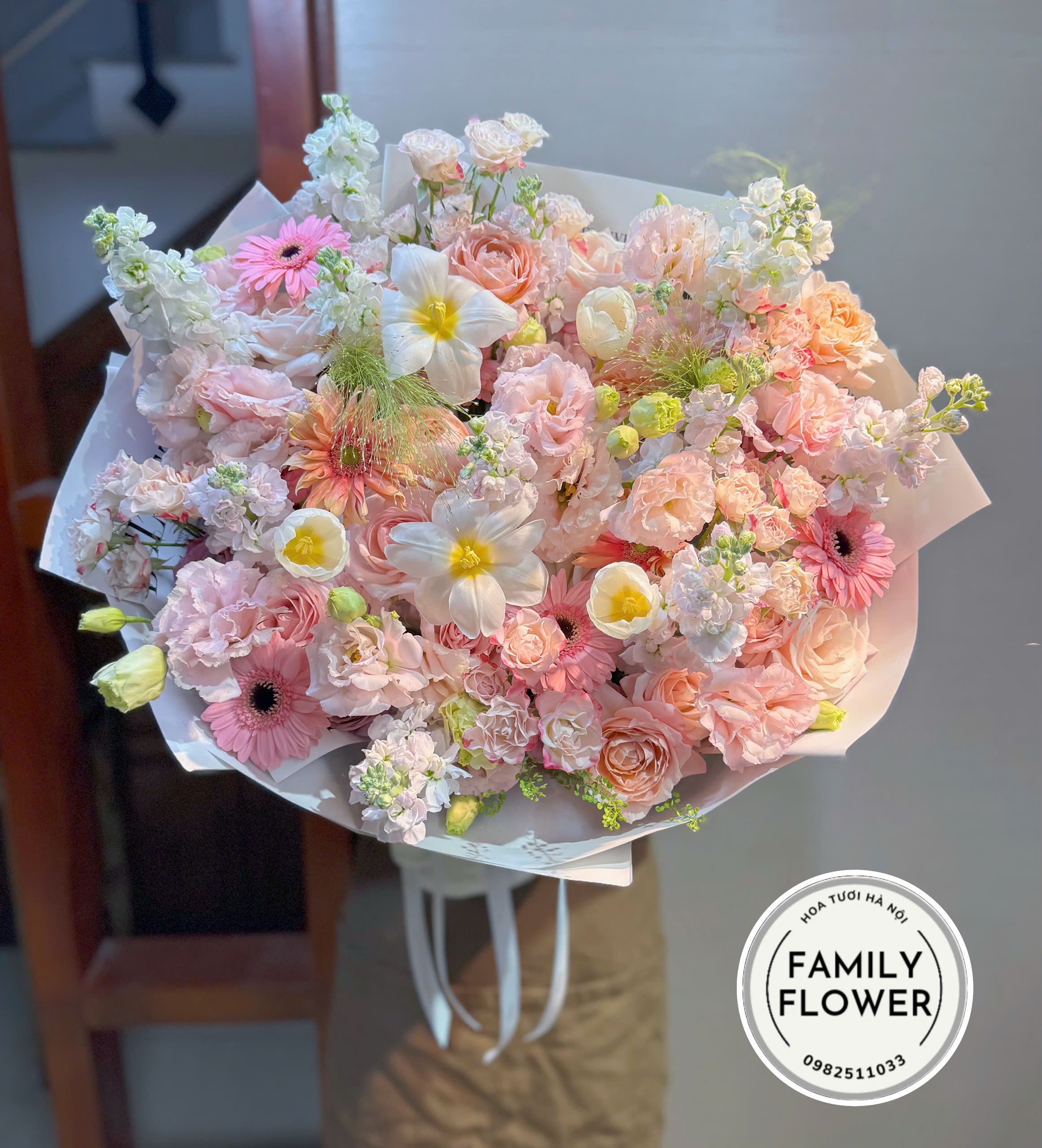 Bó hoa tone hồng phấn tặng chúc mừng sinh nhật người yêu tại Hà Nội ! Mua hoa tươi online Hà Nội