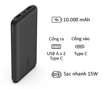 Pin sạc dự phòng Belkin Pocket Power 10.000mAh kèm cáp A-C