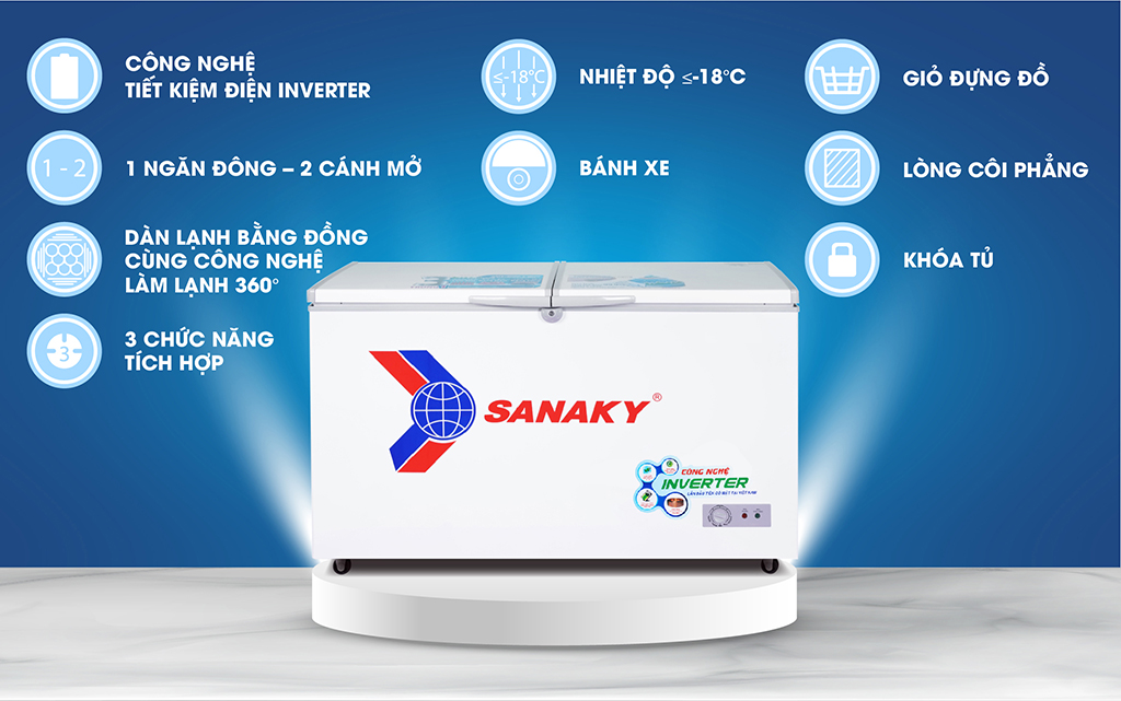 Tủ đông sanaky VH-5699W3, 365 lít, 2 ngăn, dàn lạnh đồng | Sanaky Miền Bắc