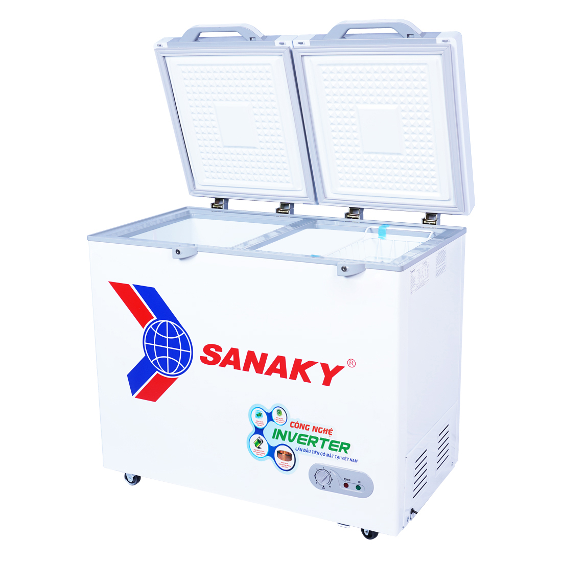 Tủ đông Sanaky VH-4099A4K, inverter 305 lít, 1 ngăn đông, mặt kính cường lực màu xám
