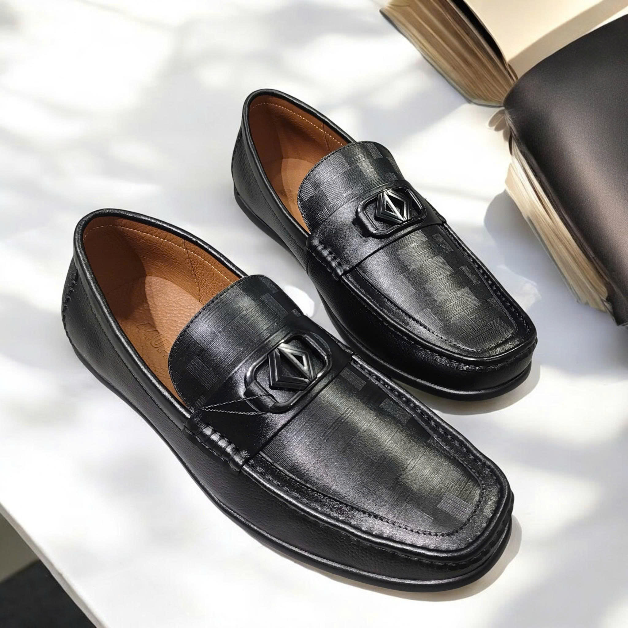 Giày Lười Da Big Size Nam | Da Thật, Size 45-51 Đen |