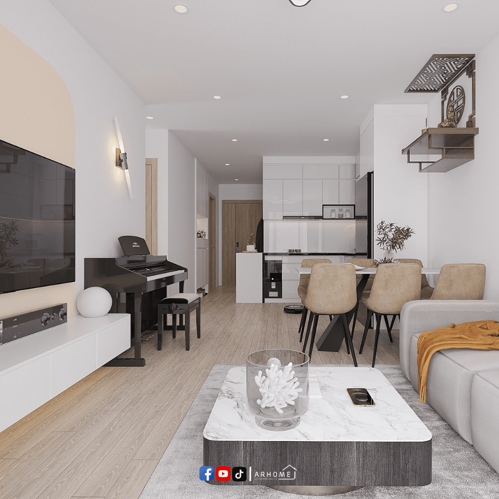 Khách hàng Chị Hằng | Đông Anh, Hà Nội - Nội thất phòng khách liền bếp