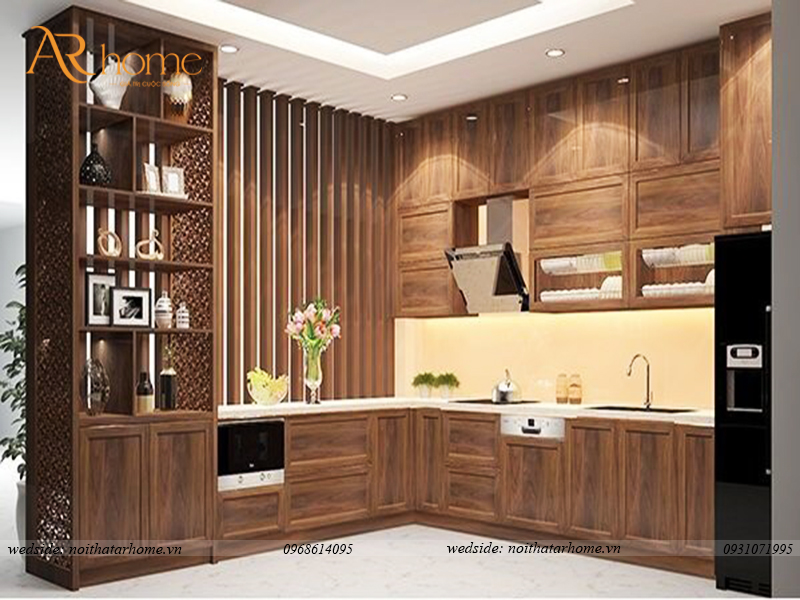 Tủ Bếp Inox Cánh Gỗ Óc Chó