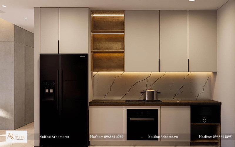 Tủ bếp Acrylic màu tự nhiên gần gũi và ấm cúng