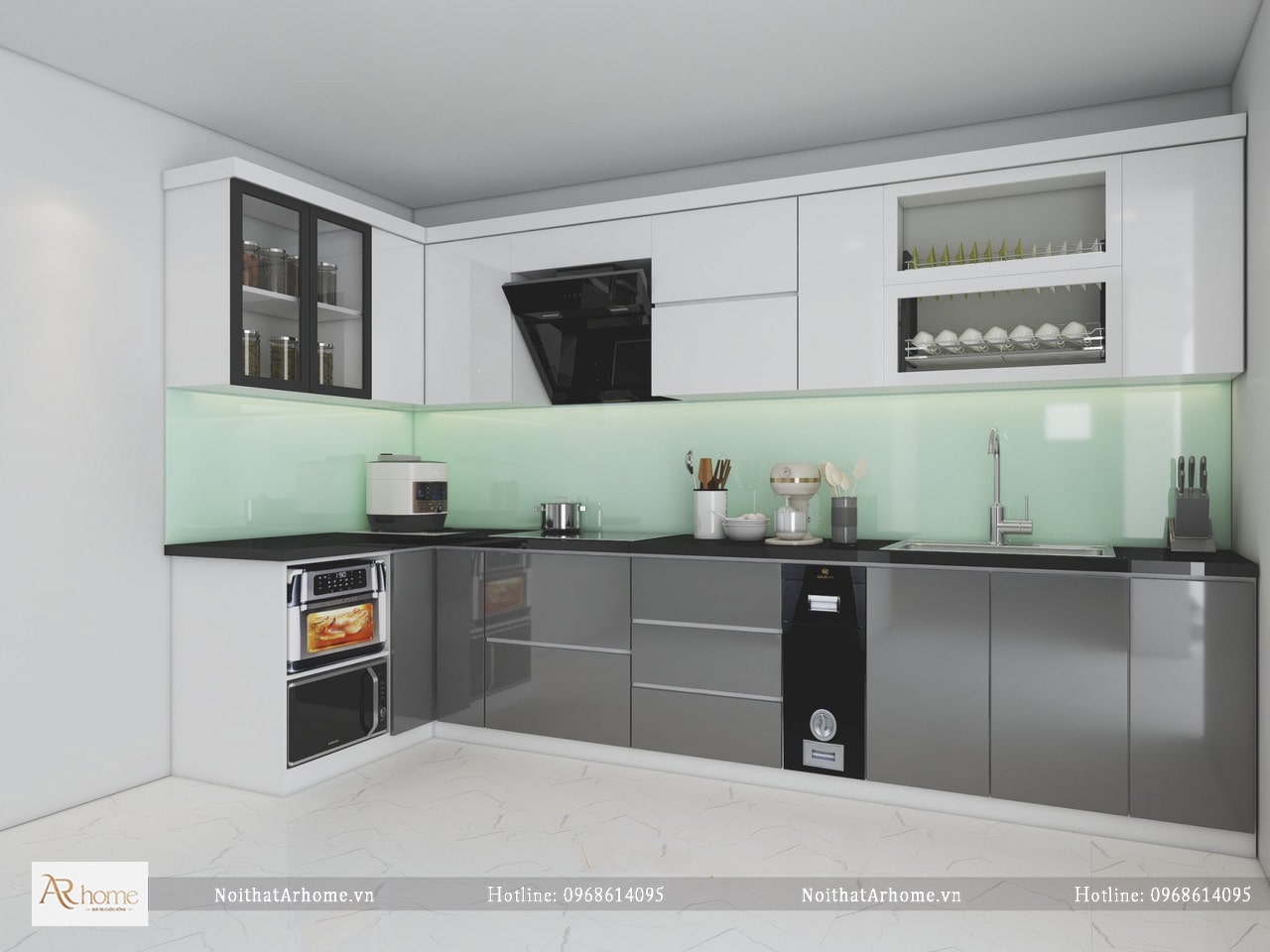 Tủ bếp Acrylic màu xám