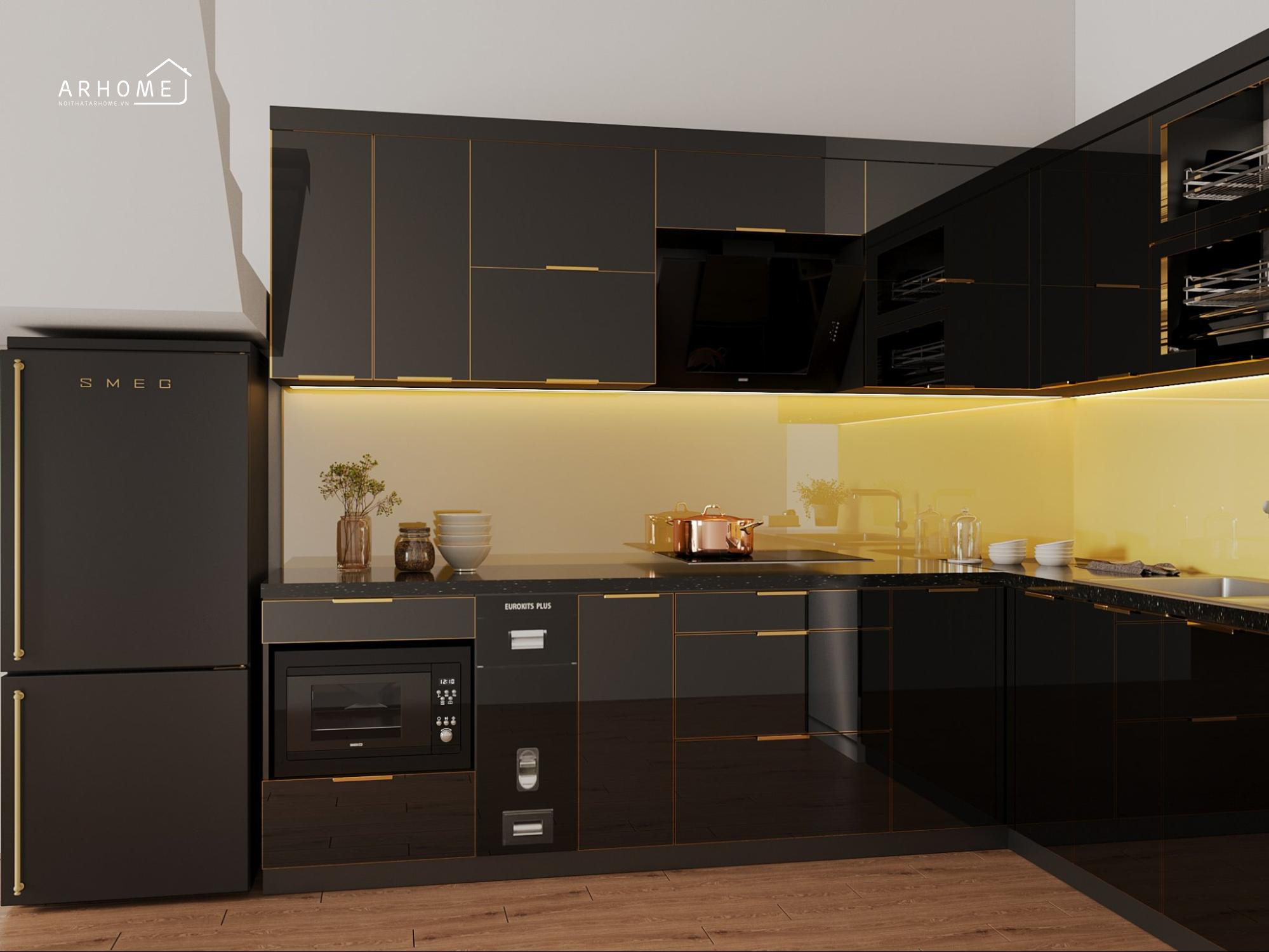 Mẫu tủ bếp thiết kế kịch trần bằng inox