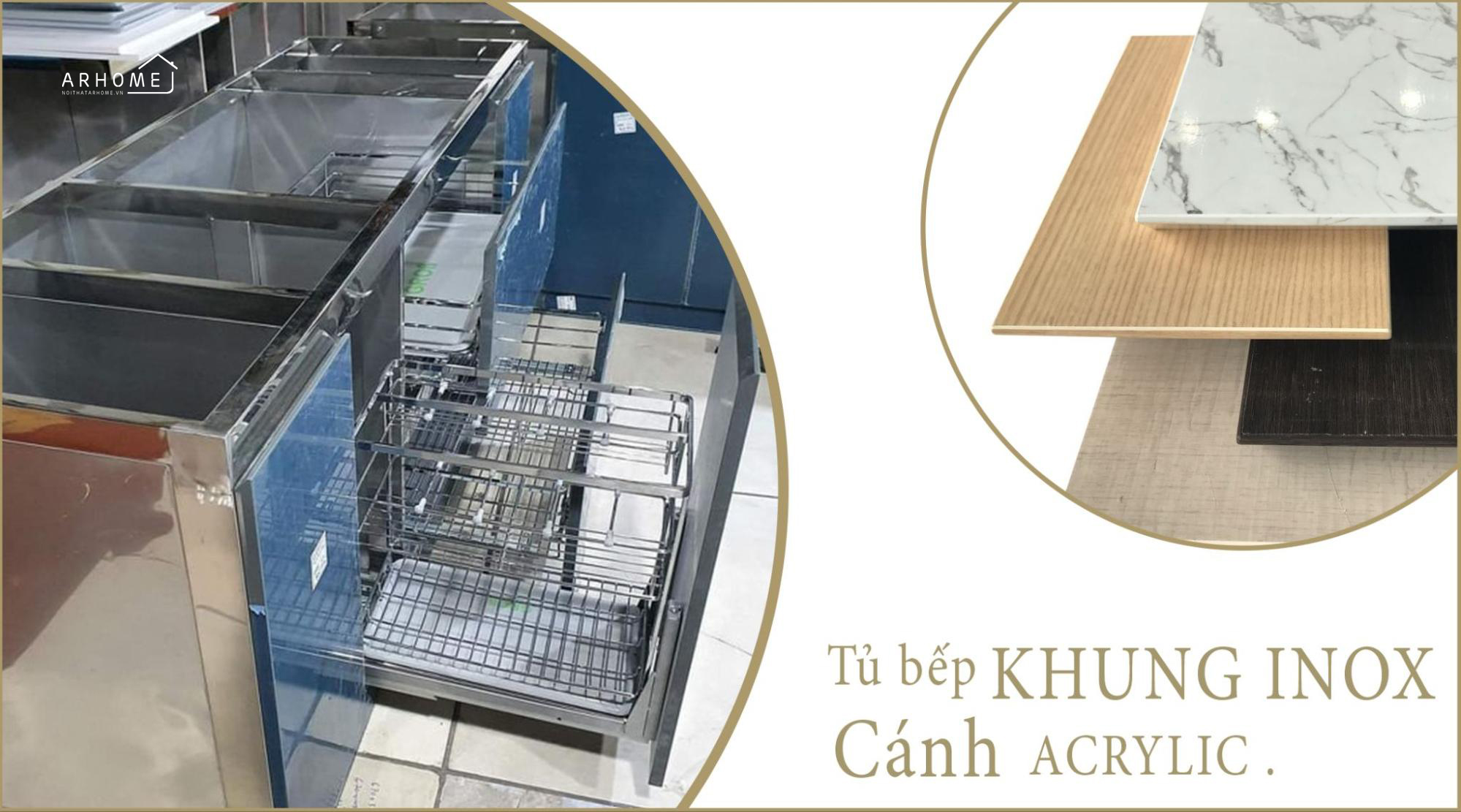 Mẫu tủ bếp thùng inox cánh acrylic nhựa đẹp