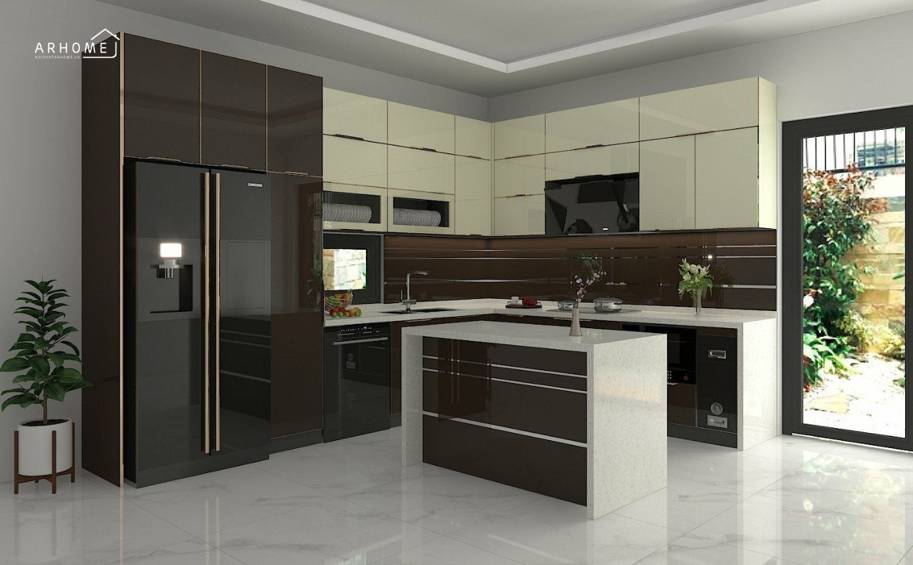 Thiết kế tủ bếp và bàn đảo sang trọng