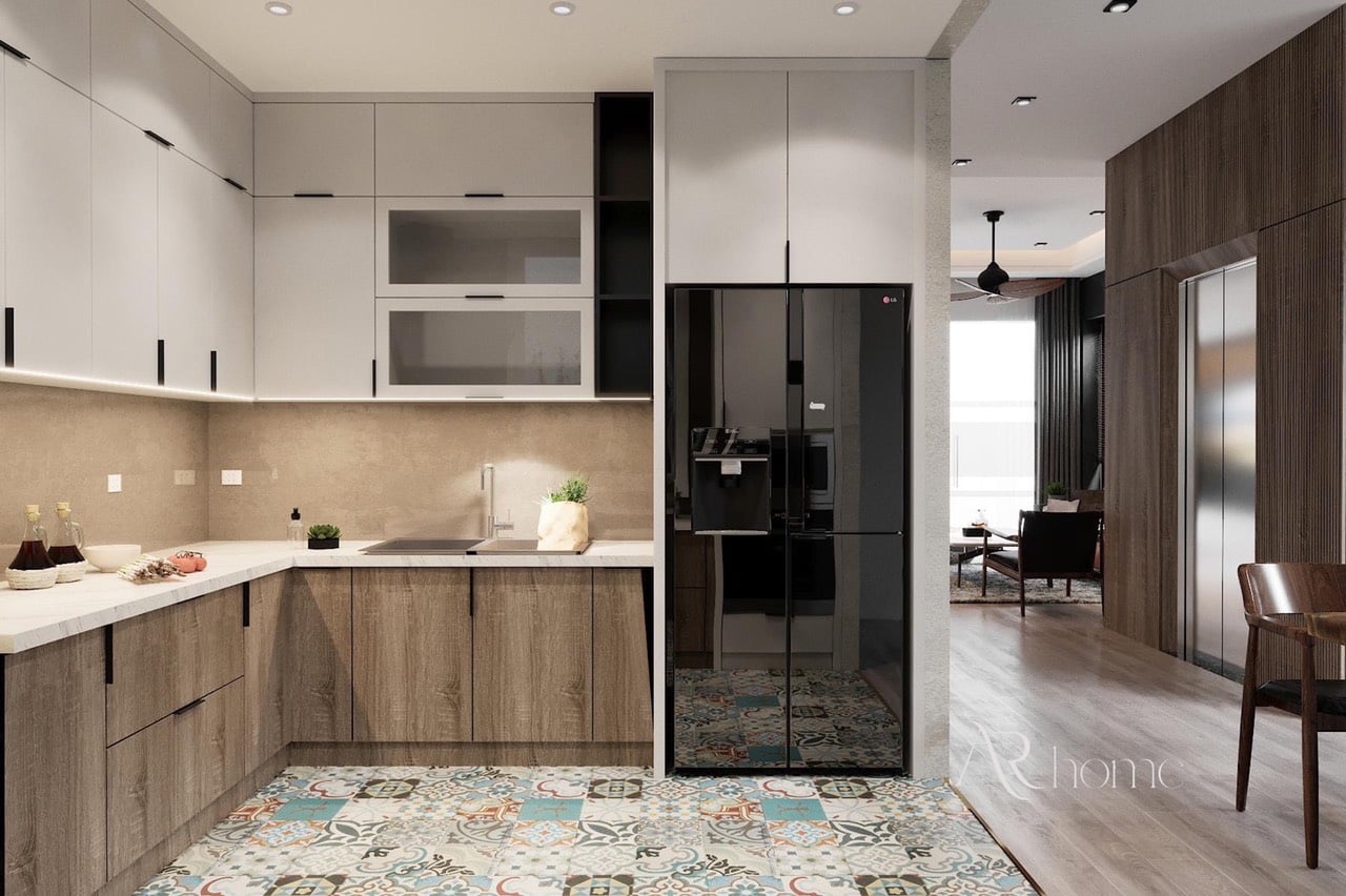 Tủ bếp Acrylic màu tự nhiên