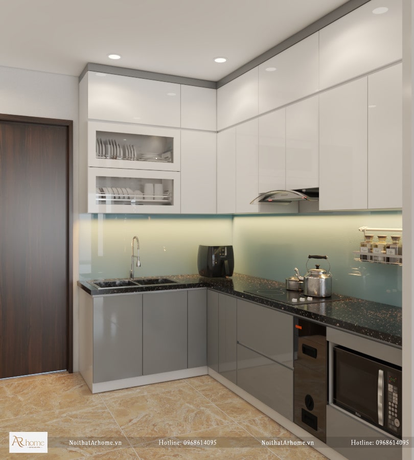 Mẫu tủ bếp Acrylic màu xám đa phong cách và tinh tế