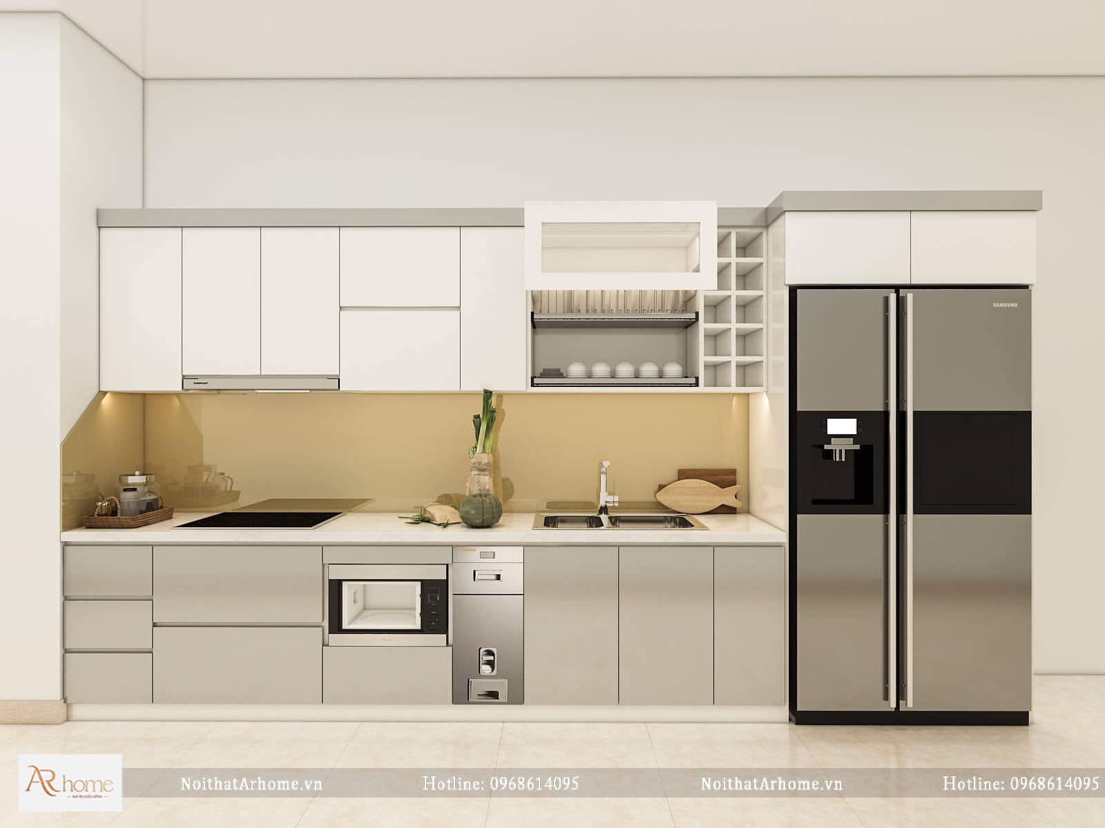 Tủ bếp gỗ công nghiệp cánh phủ Acrylic