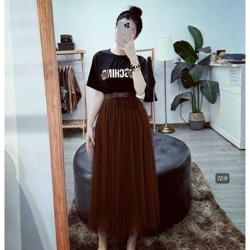 Chân váy dài cạp cao phối lưới 3 tầng đen tingoan DAYDREAMING SKIRT/BL - Chân  váy | ThờiTrangNữ.vn