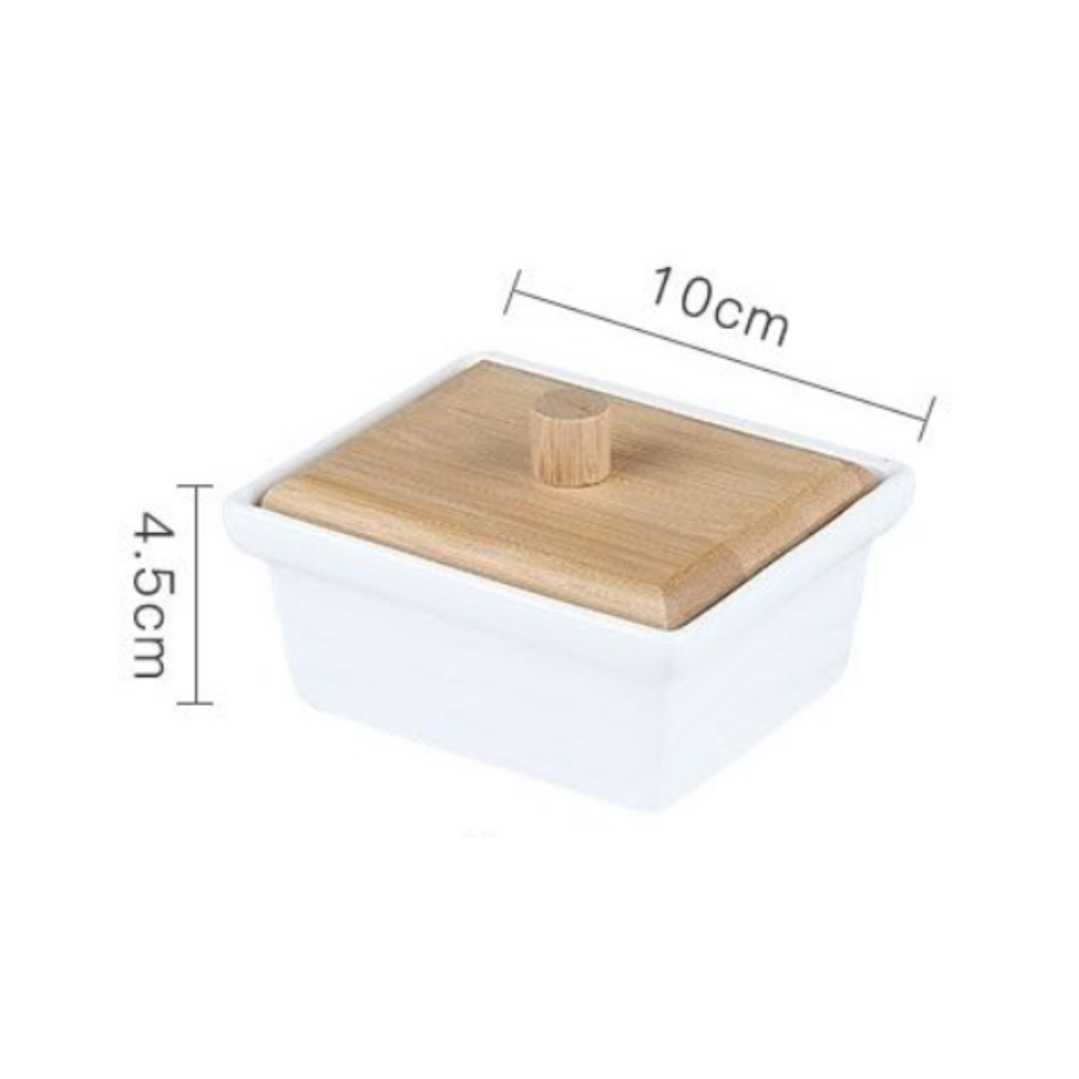 Hũ chữ nhật trắng kèm nắp gỗ 10cm x 9cm x 5cm