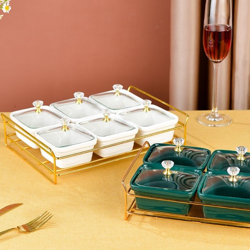 Khay mứt 6 hũ khung thép xanh-trắng