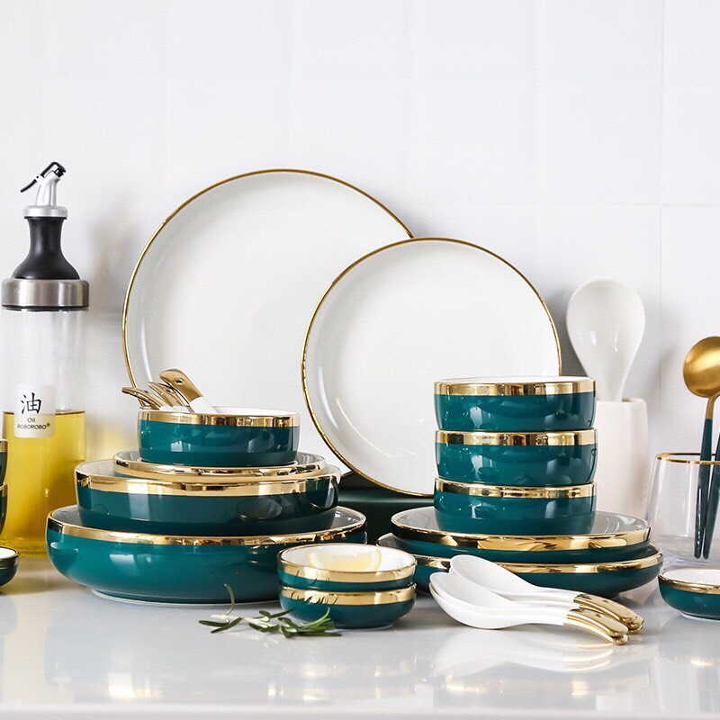 Set chén dĩa 26 món Nordic style viền vàng