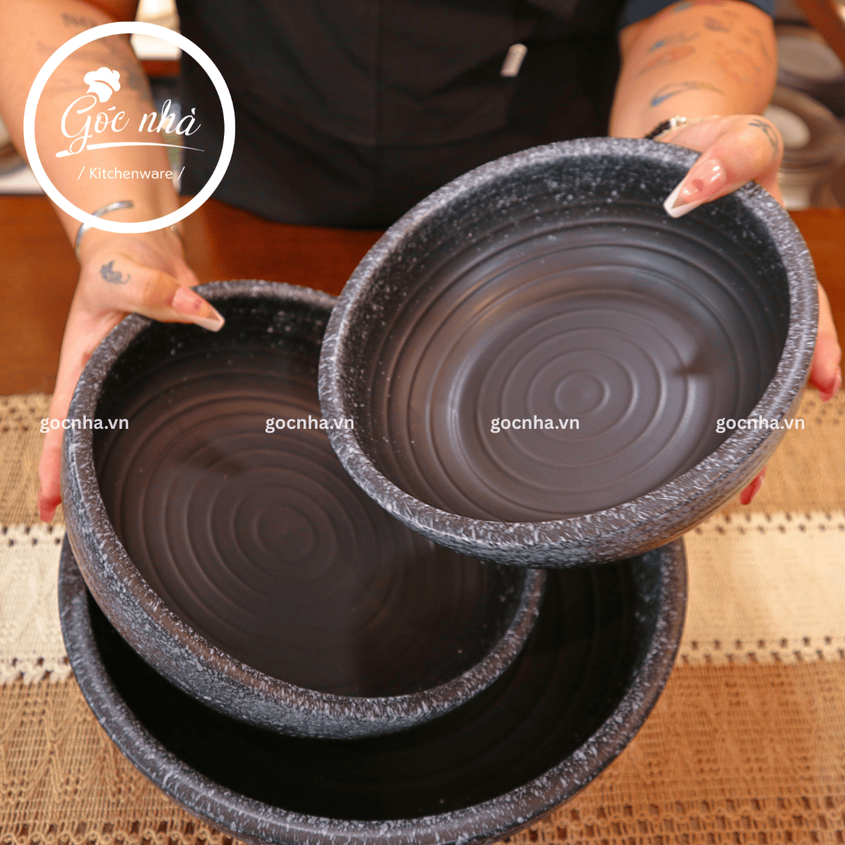 Tô sứ Sashimi men tiêu viền màu - stone