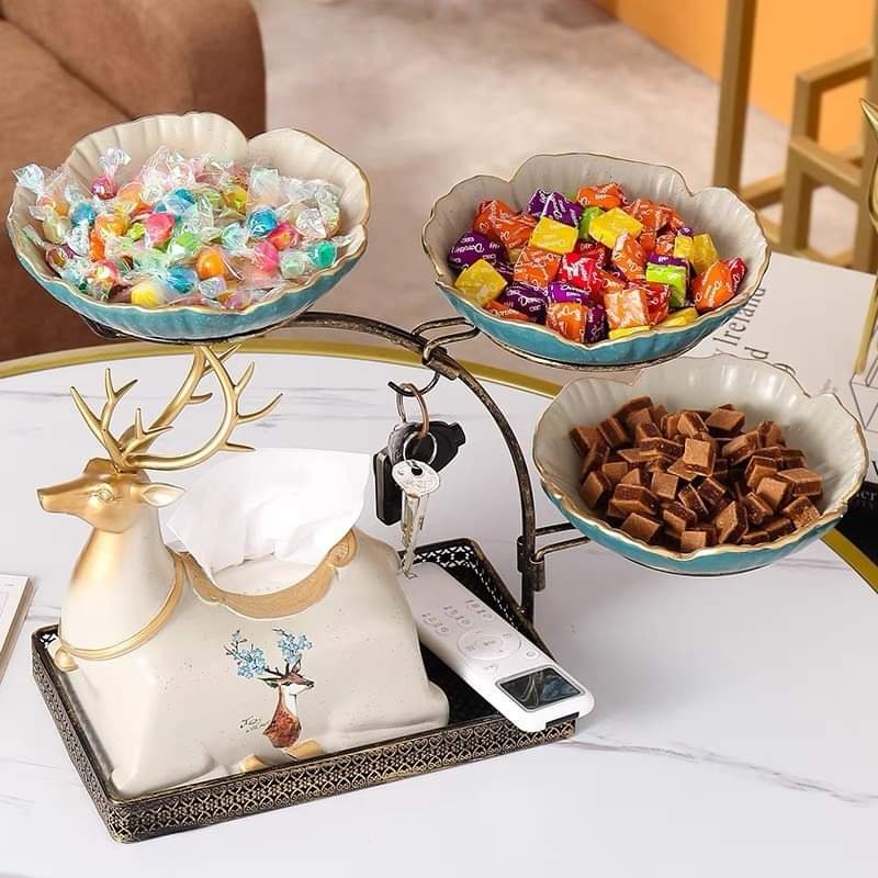 Hộp giấy hươu + khay 3 tầng khung thép