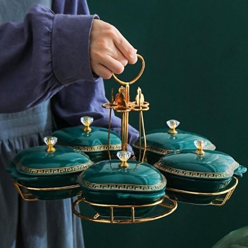 Khay mứt quả táo khung vàng