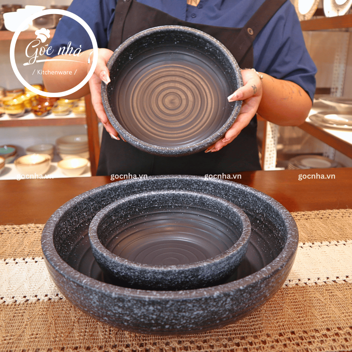 Tô sứ Sashimi men tiêu viền màu - stone