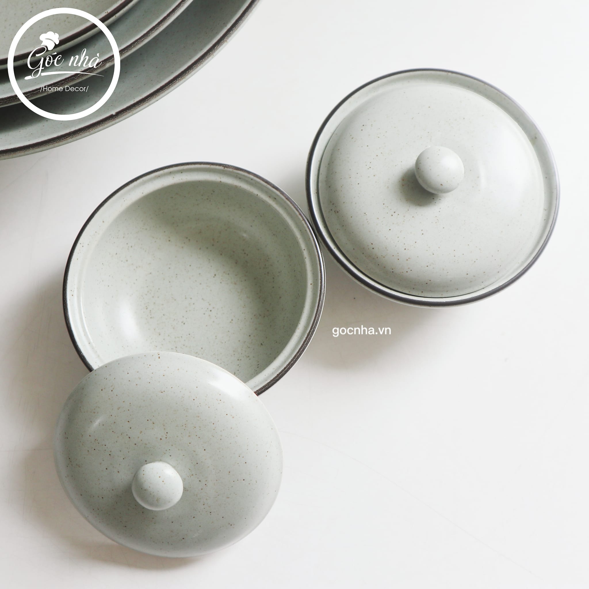 Set chén bát Men tiêu ghi xanh đá