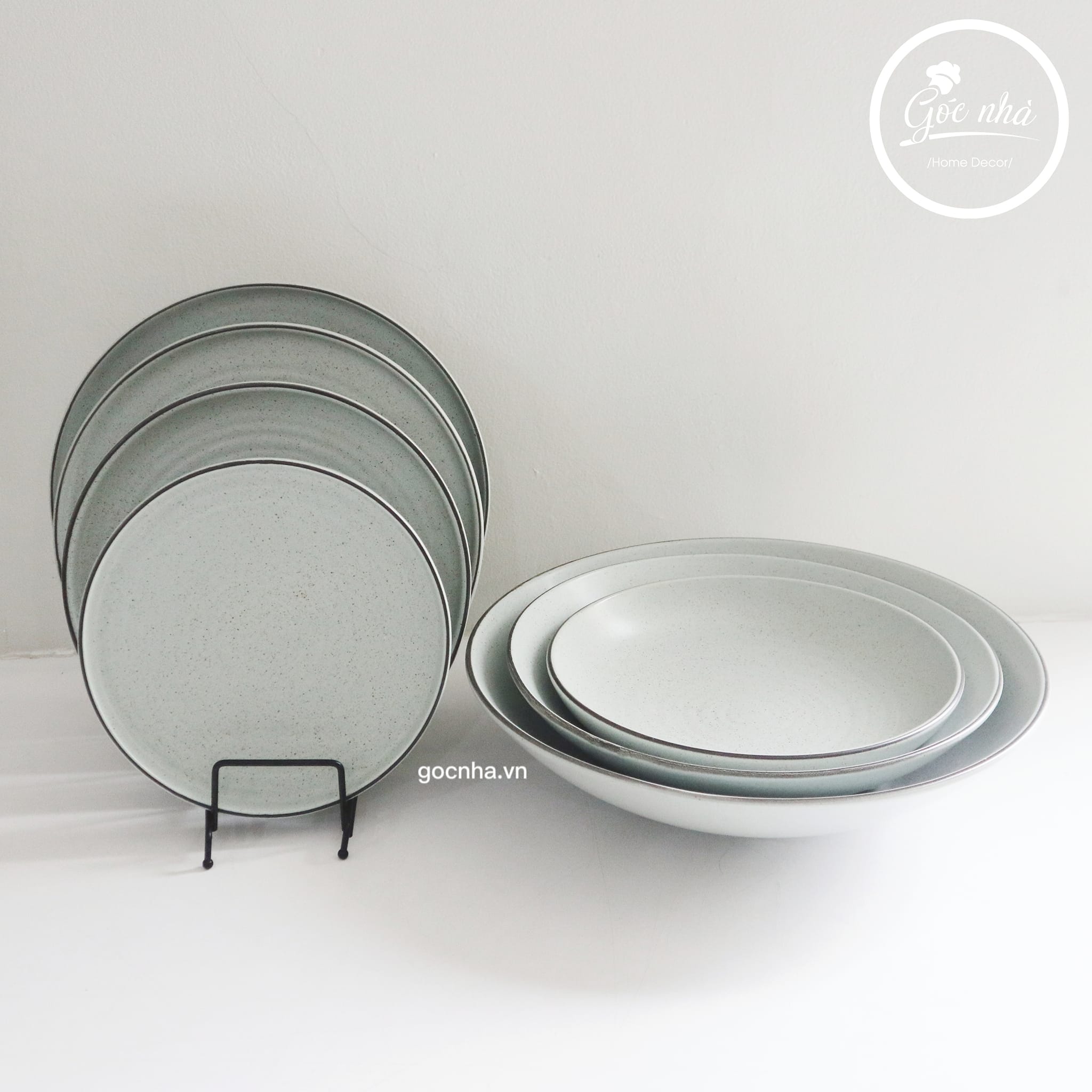 Set chén bát Men tiêu ghi xanh đá