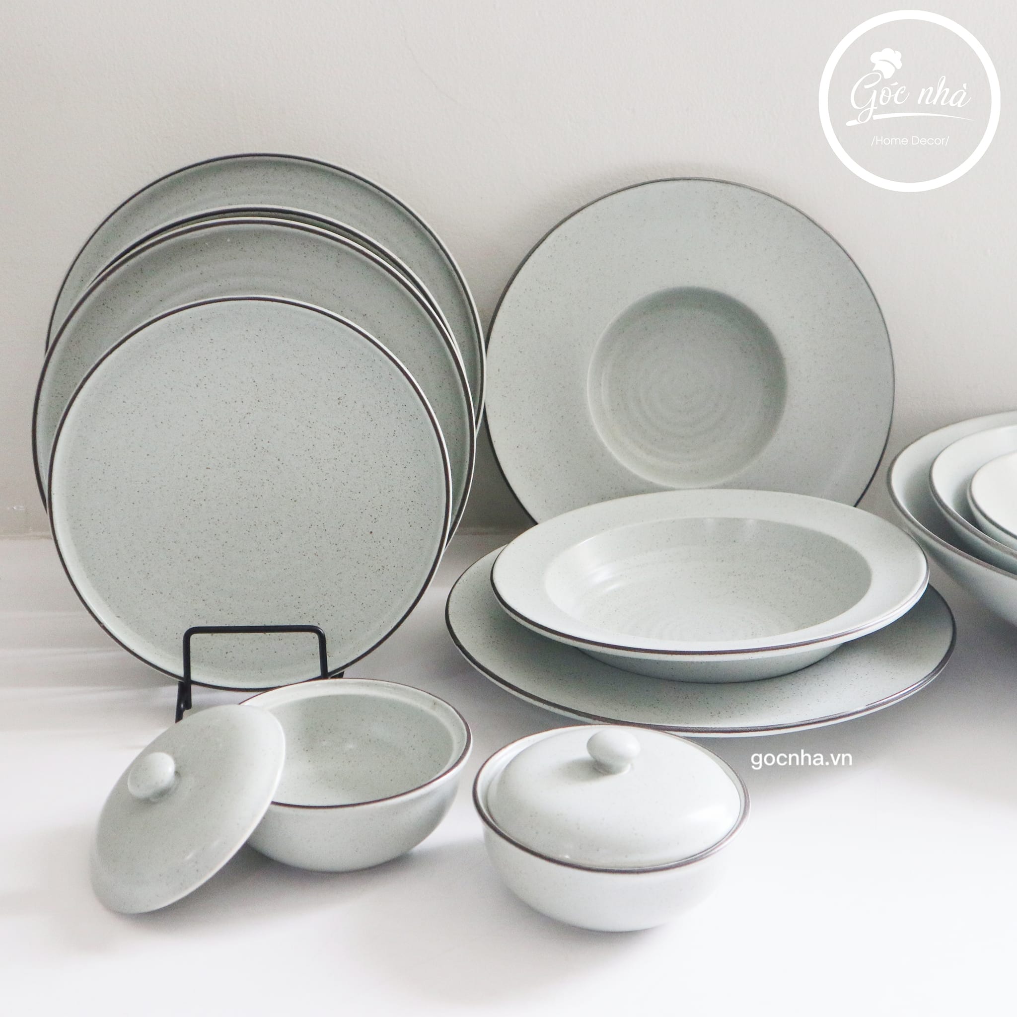 Set chén bát Men tiêu ghi xanh đá