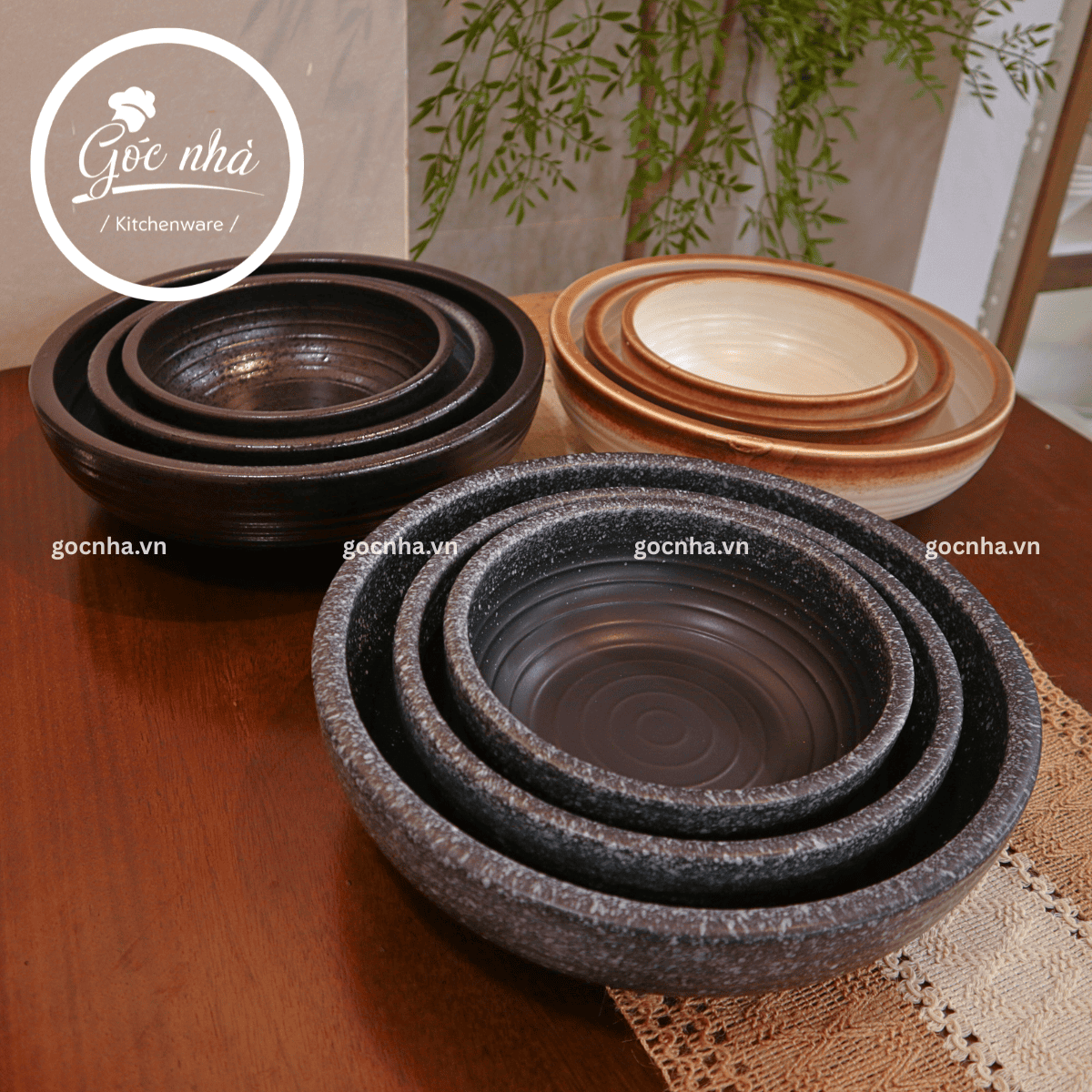 Tô sứ Sashimi men tiêu viền màu - stone